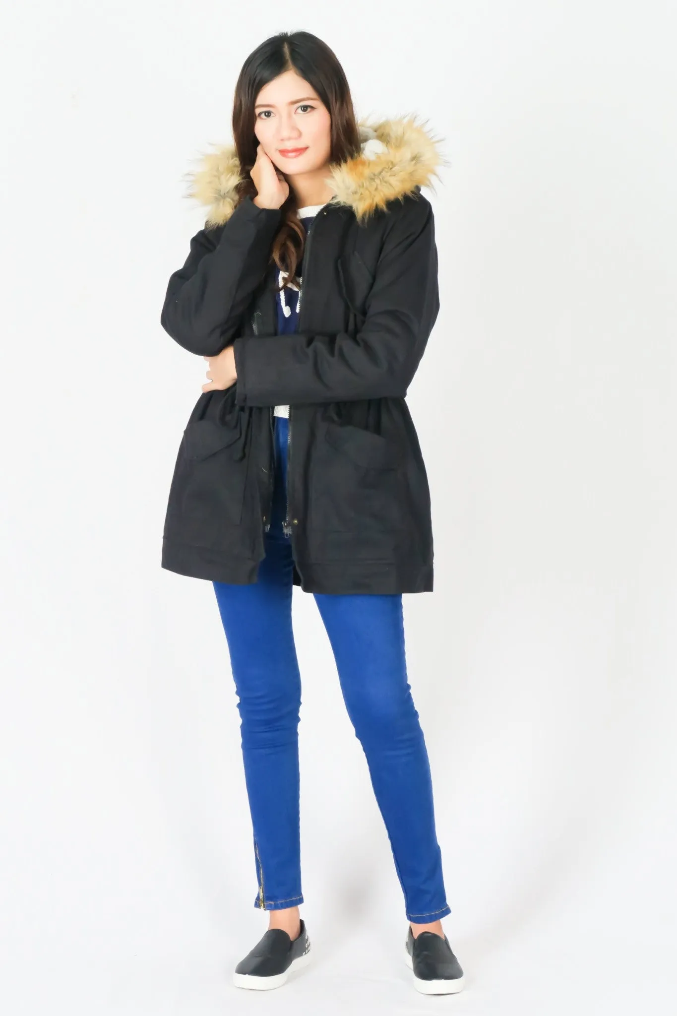 เสื้อโค้ทปาร์เกอะแต่งขนทรงเบสิค - London Faux Fur Lined Parkas Hooded Coats