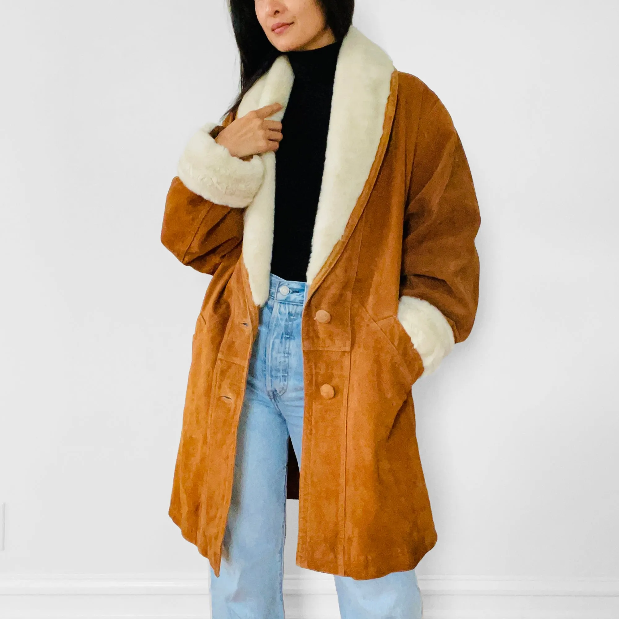 1980s Suede and Faux-Fur Quilted Coat
