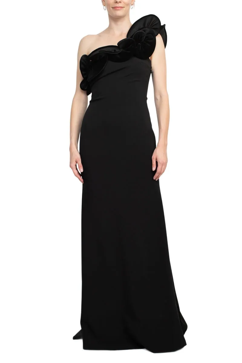 Alberto Makali One Shoulder Sleeveless Floral Shoulder Bodycon Solid Scuba Dress by Curated Brands
