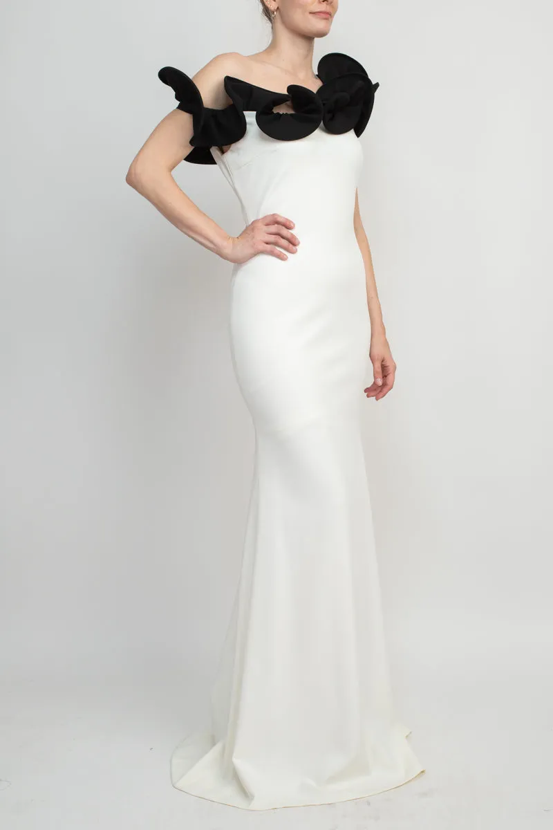 Alberto Makali One Shoulder Sleeveless Floral Shoulder Bodycon Solid Scuba Dress by Curated Brands