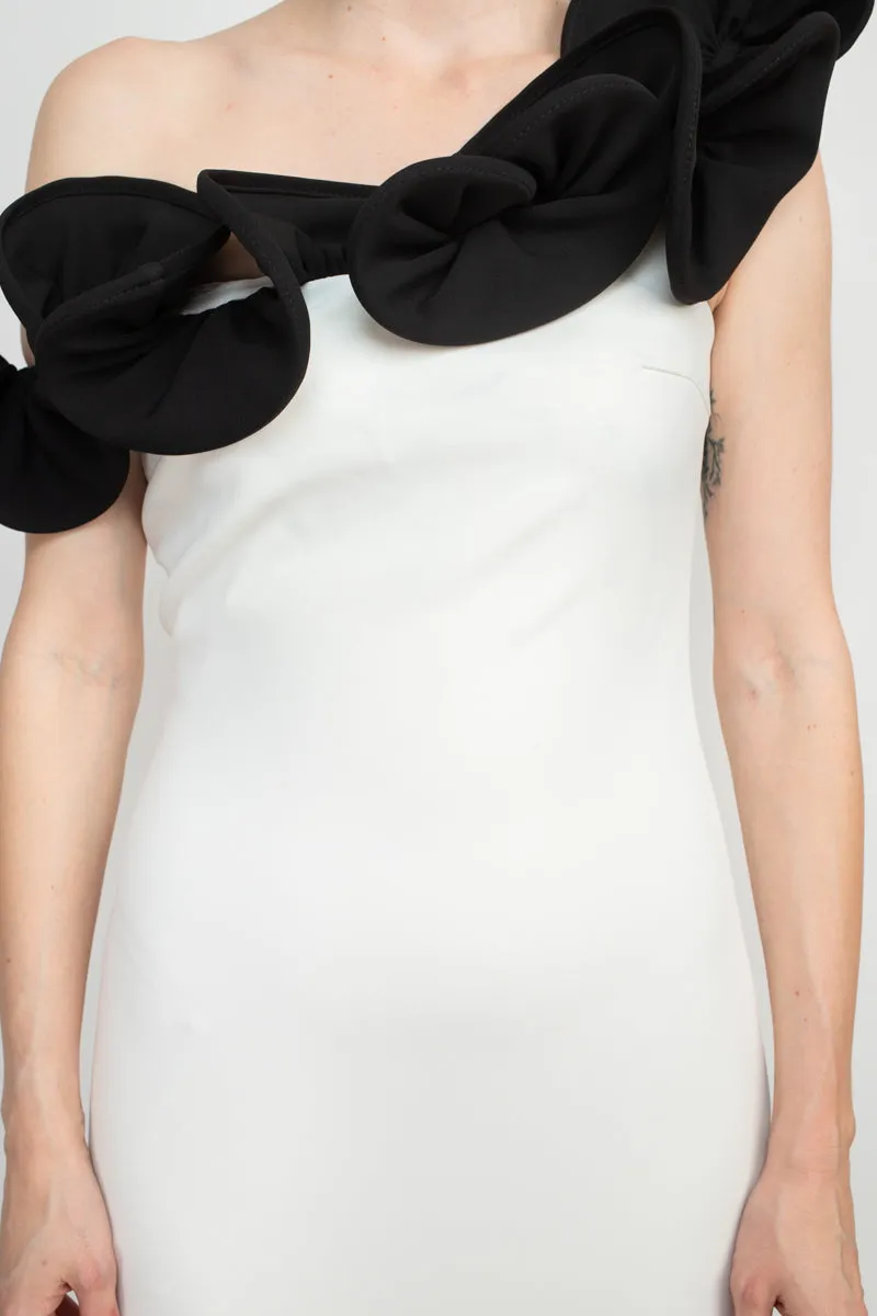 Alberto Makali One Shoulder Sleeveless Floral Shoulder Bodycon Solid Scuba Dress by Curated Brands