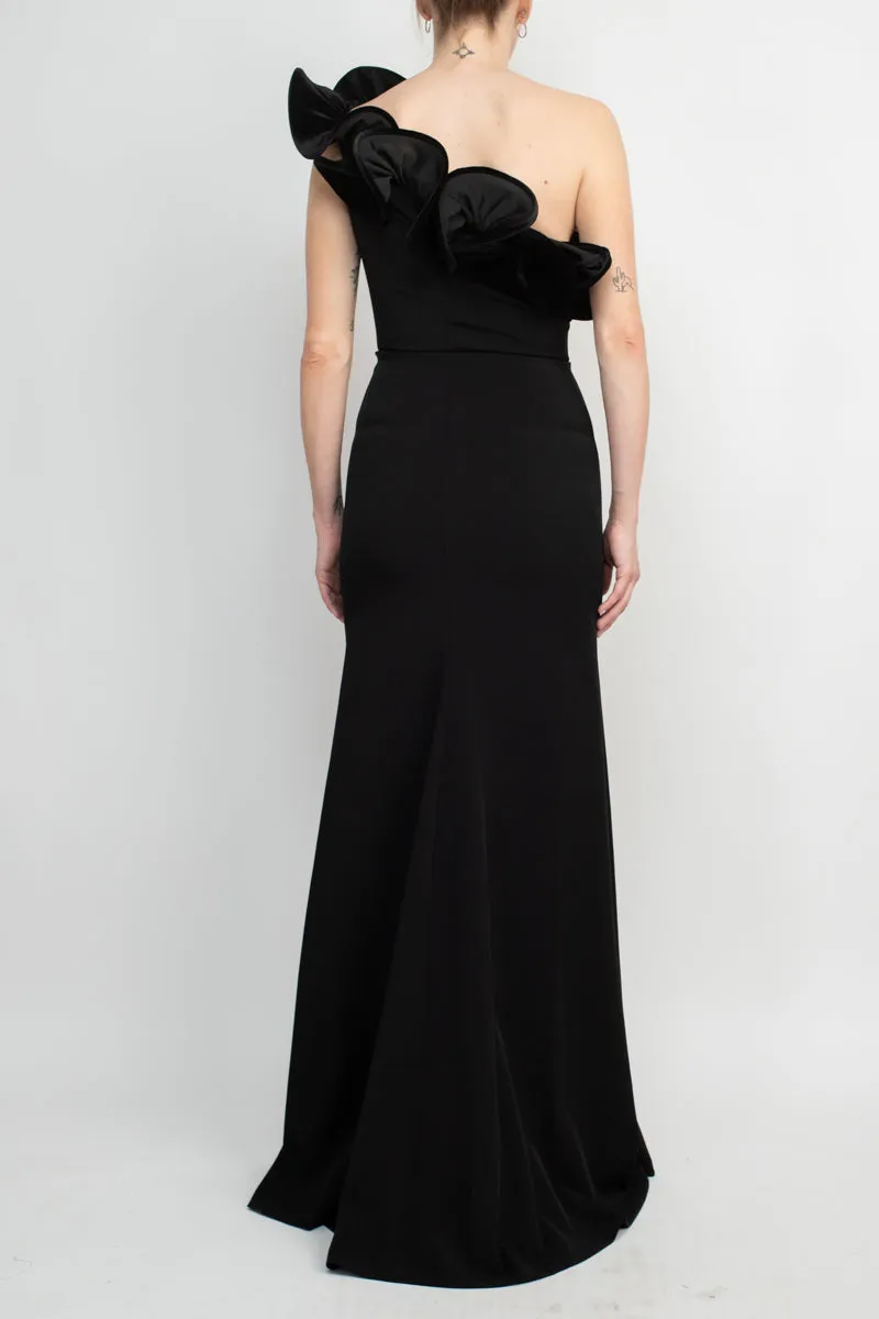 Alberto Makali One Shoulder Sleeveless Floral Shoulder Bodycon Solid Scuba Dress by Curated Brands