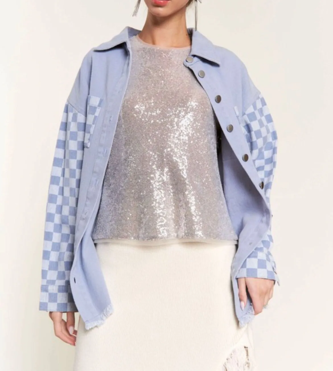 Checkerboard Sleeve Shacket