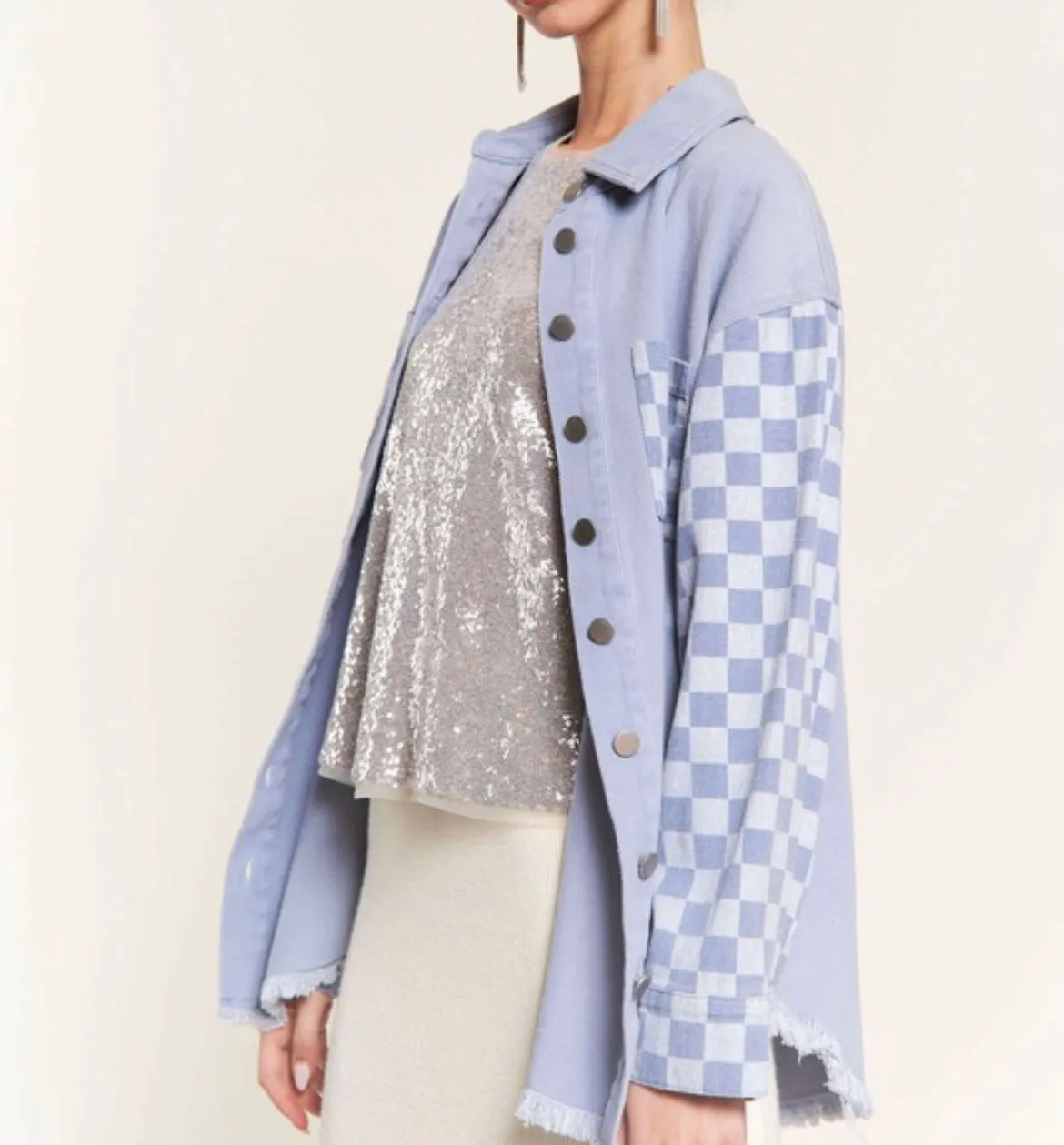 Checkerboard Sleeve Shacket
