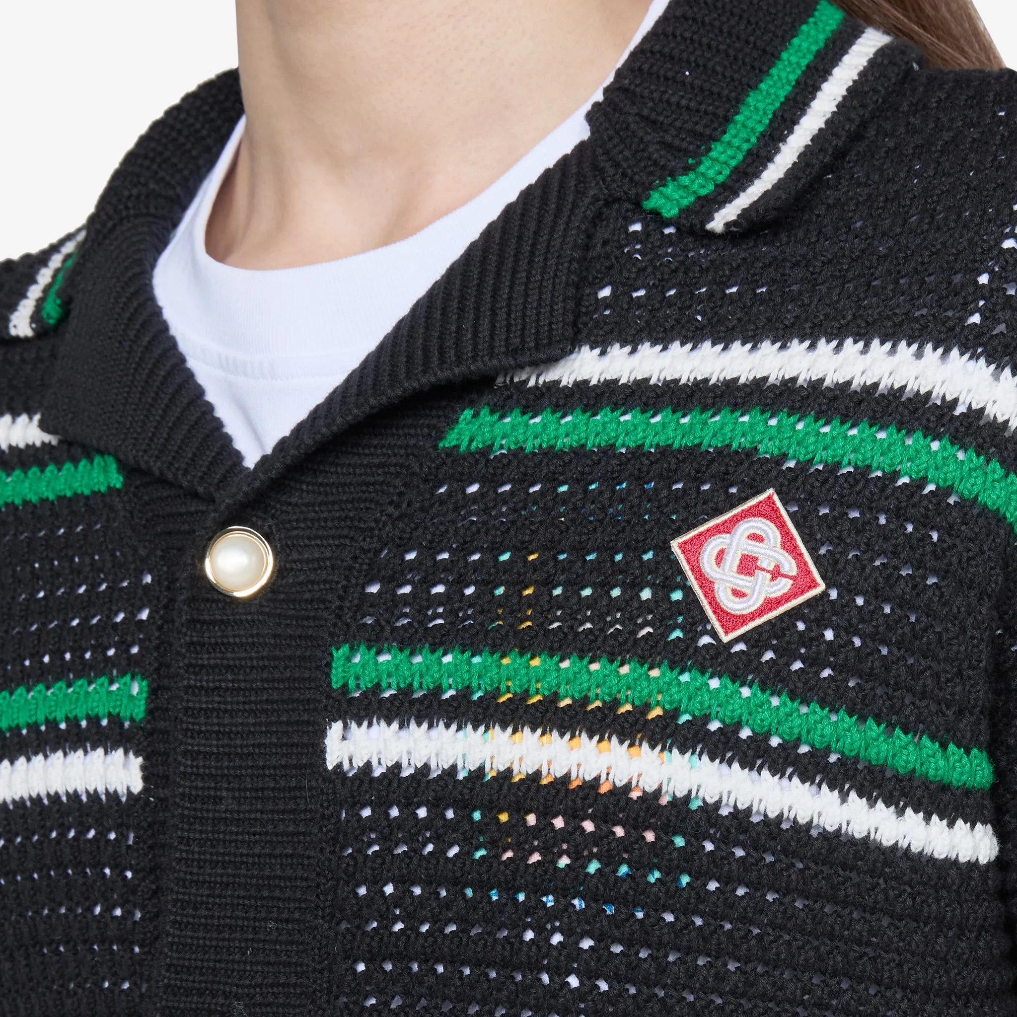 Crochet Effect Tennis Shacket Black