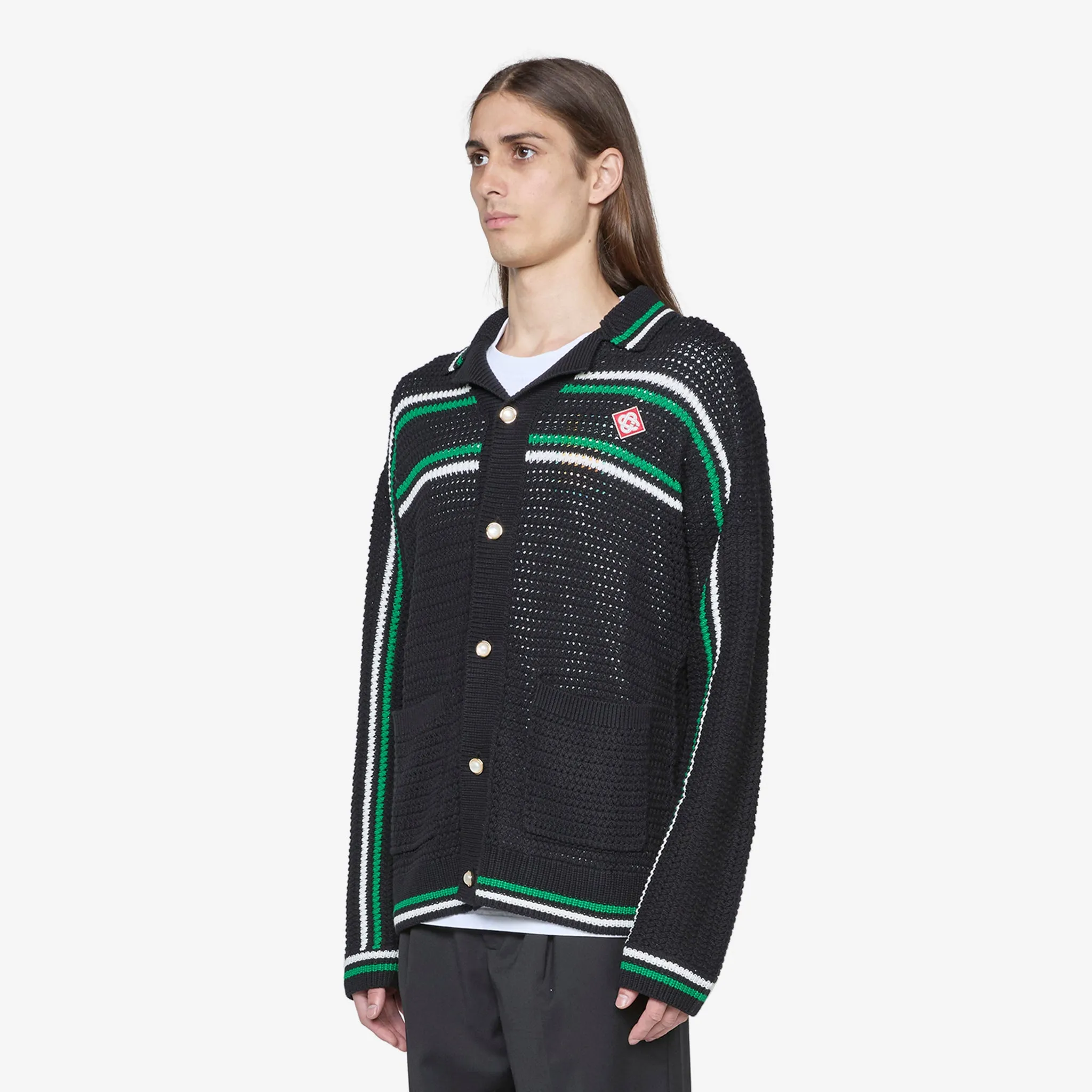 Crochet Effect Tennis Shacket Black