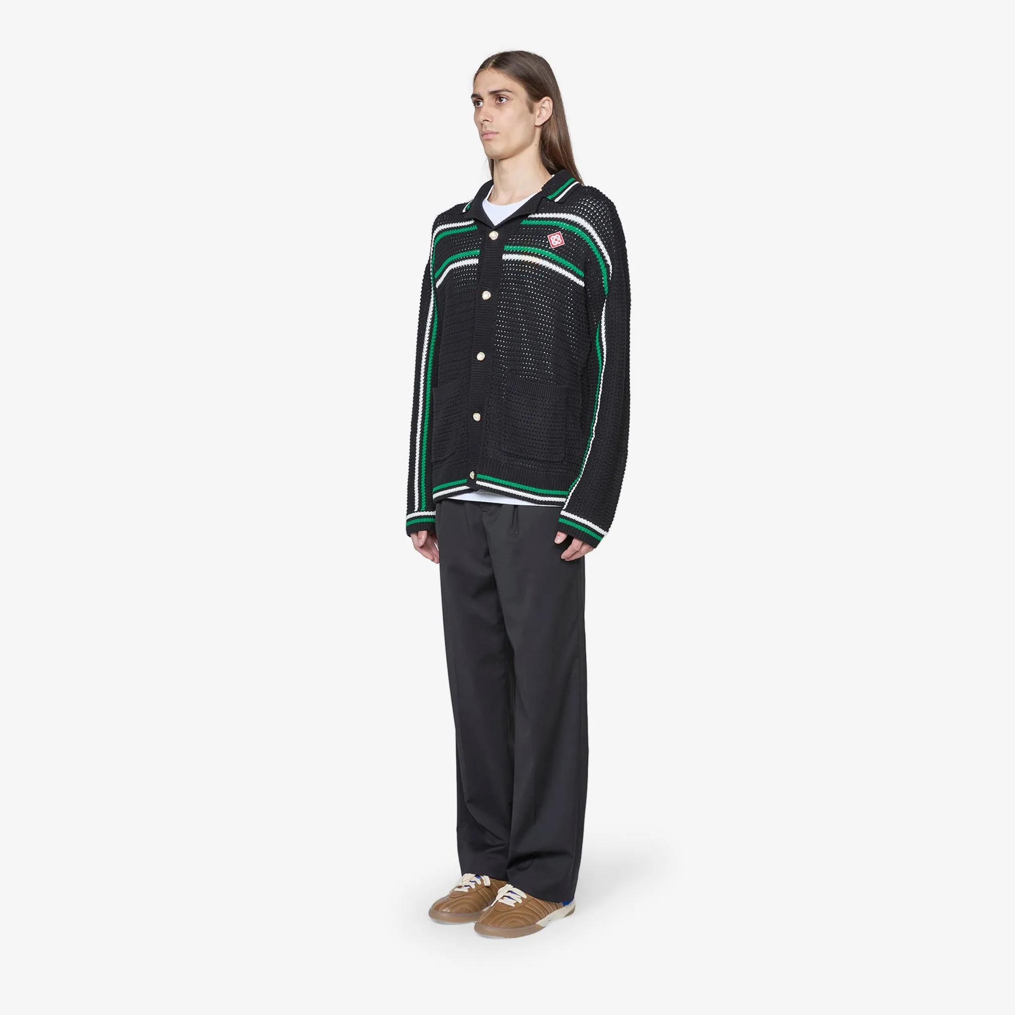 Crochet Effect Tennis Shacket Black