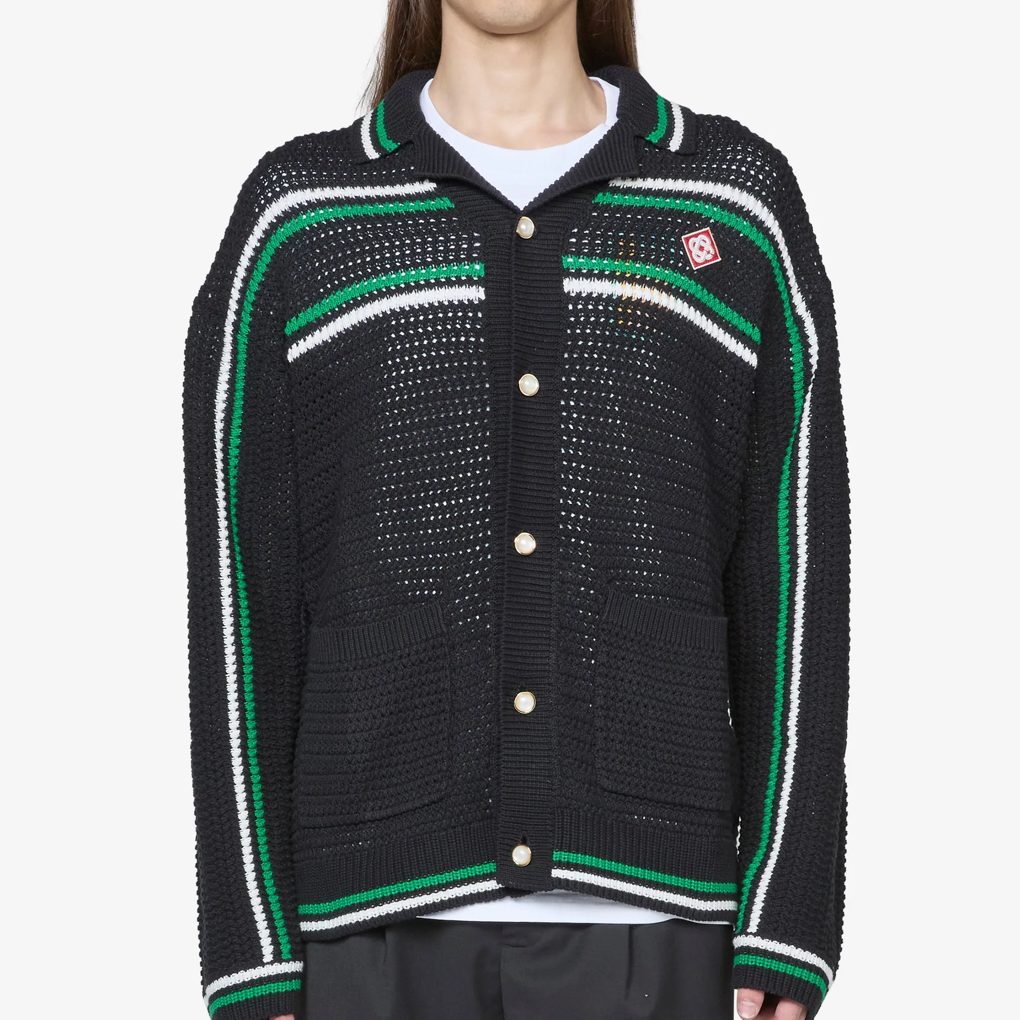 Crochet Effect Tennis Shacket Black