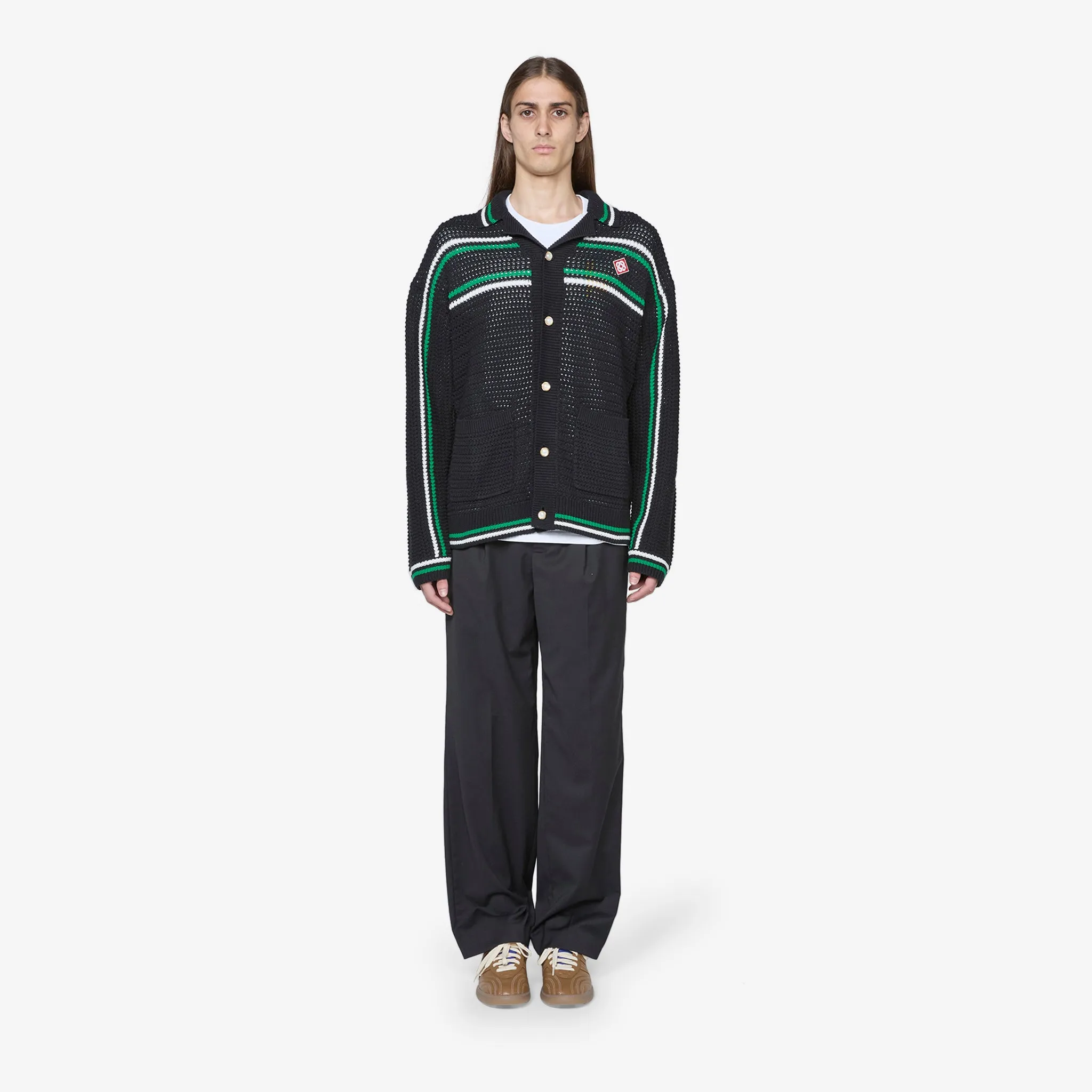Crochet Effect Tennis Shacket Black