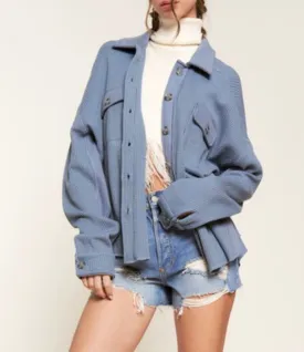 Dusty Blue Waffleknit Shacket