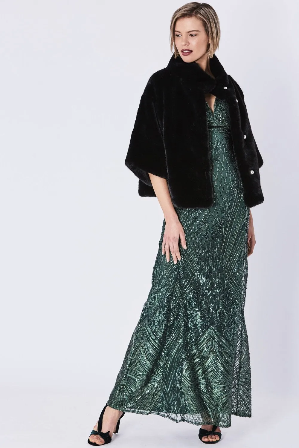 Faux Fur Jacket With Pearls