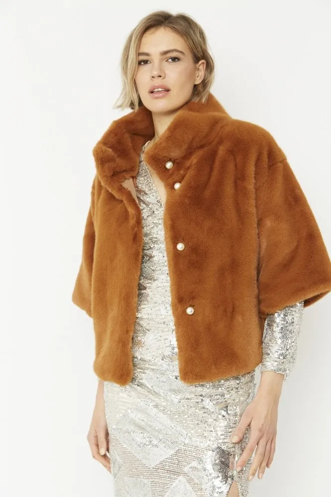 Faux Fur Jacket With Pearls