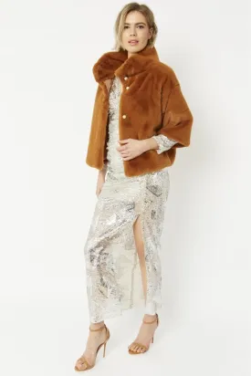 Faux Fur Jacket With Pearls