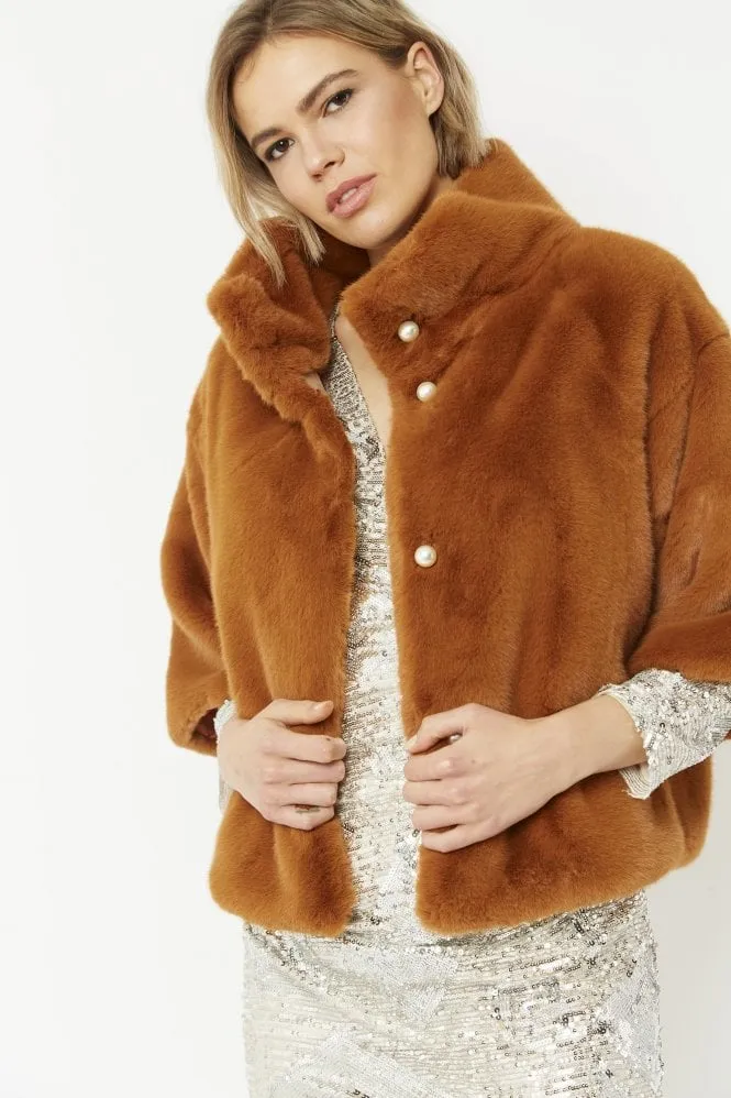 Faux Fur Jacket With Pearls