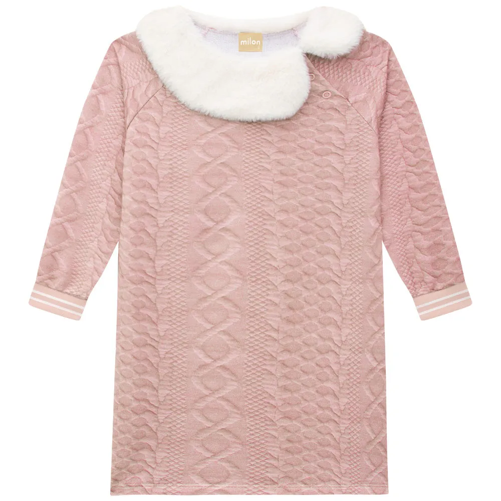 Girls Quilted Fur Collar L/S Dress