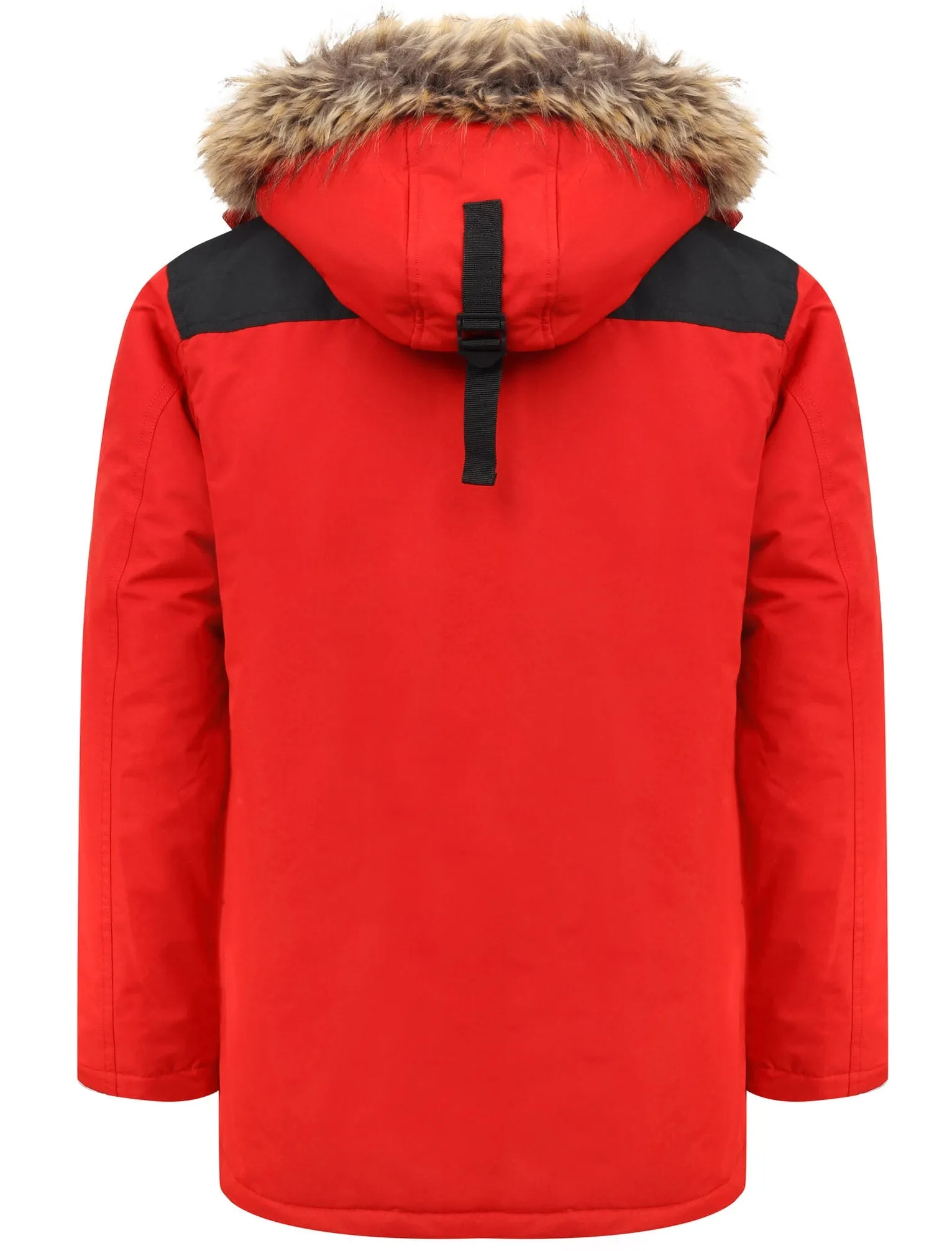 Haakon Colour Block Utility Parka Coat with Faux Fur Lined Hood in Barbados Cherry - Tokyo Laundry