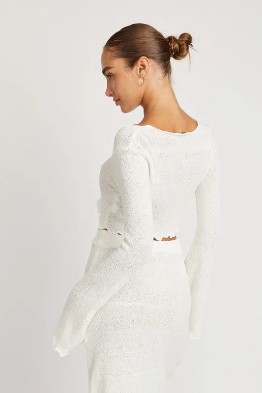 Long Sleeve Tie Front Crop Top