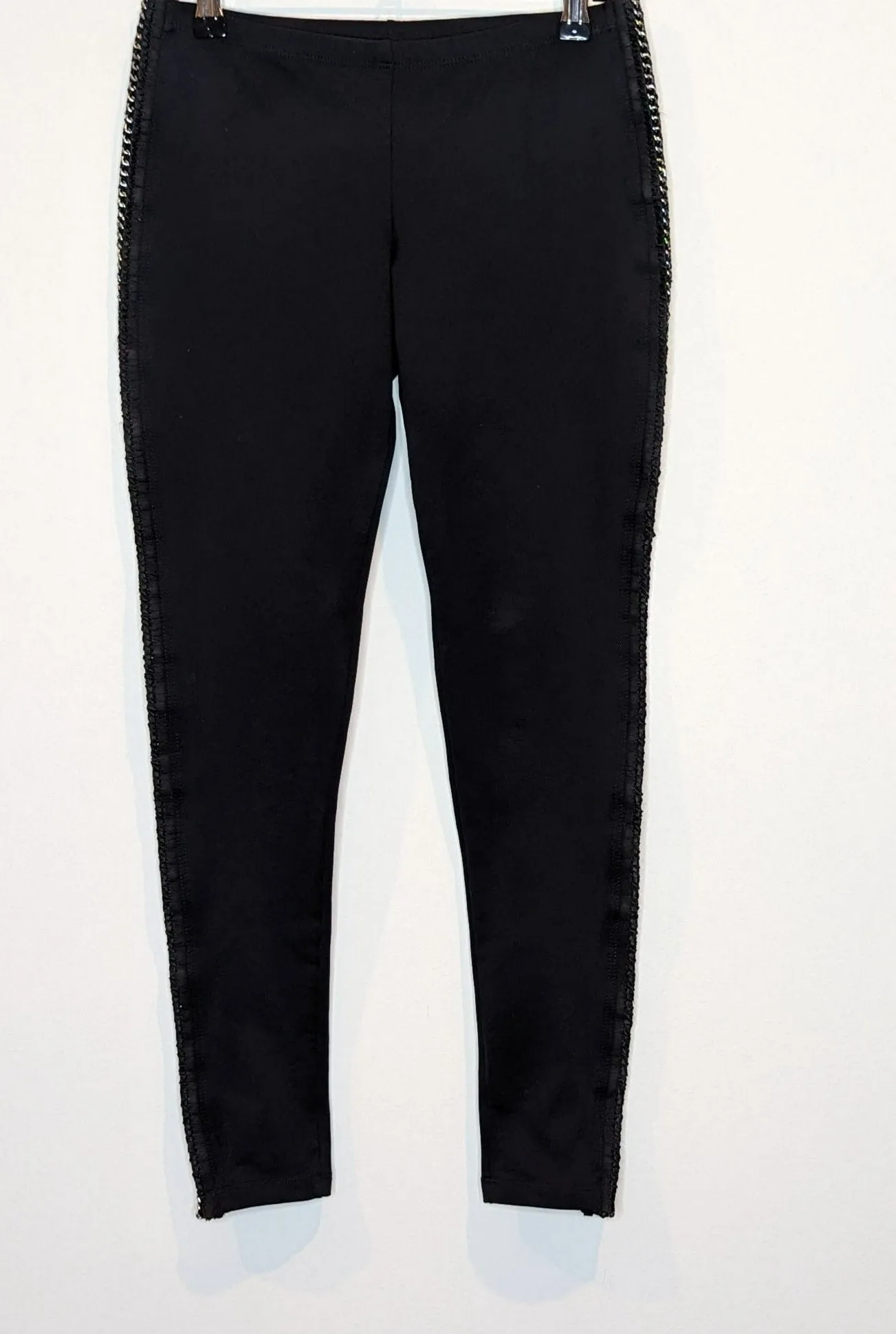 Maticevski Designer Chain & Leather Black Skinny Leg Leggings
