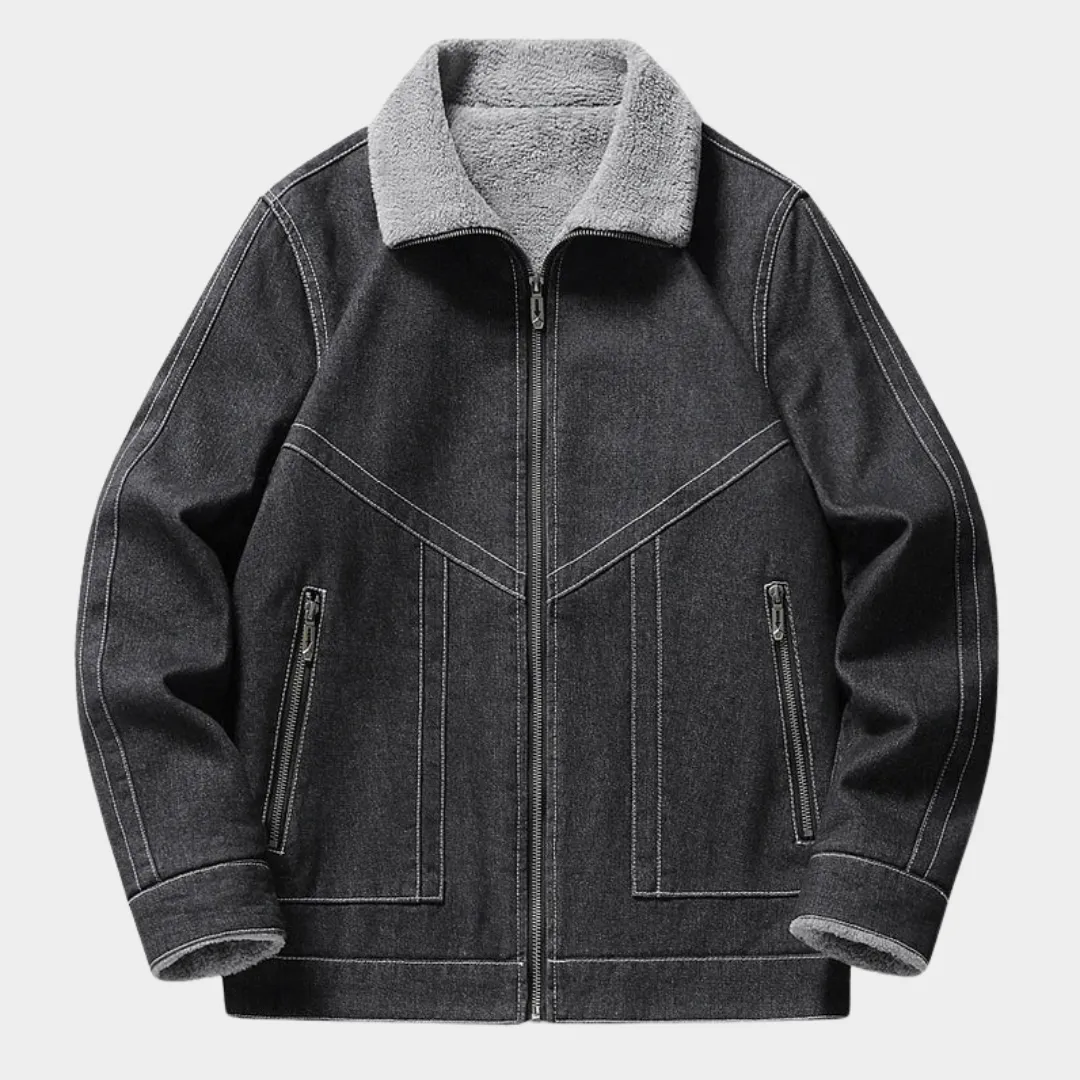 Mens Denim Jacket  Fur Collar  Warm & Stylish  Solid Color  Casual Outerwear  Multiple Colours