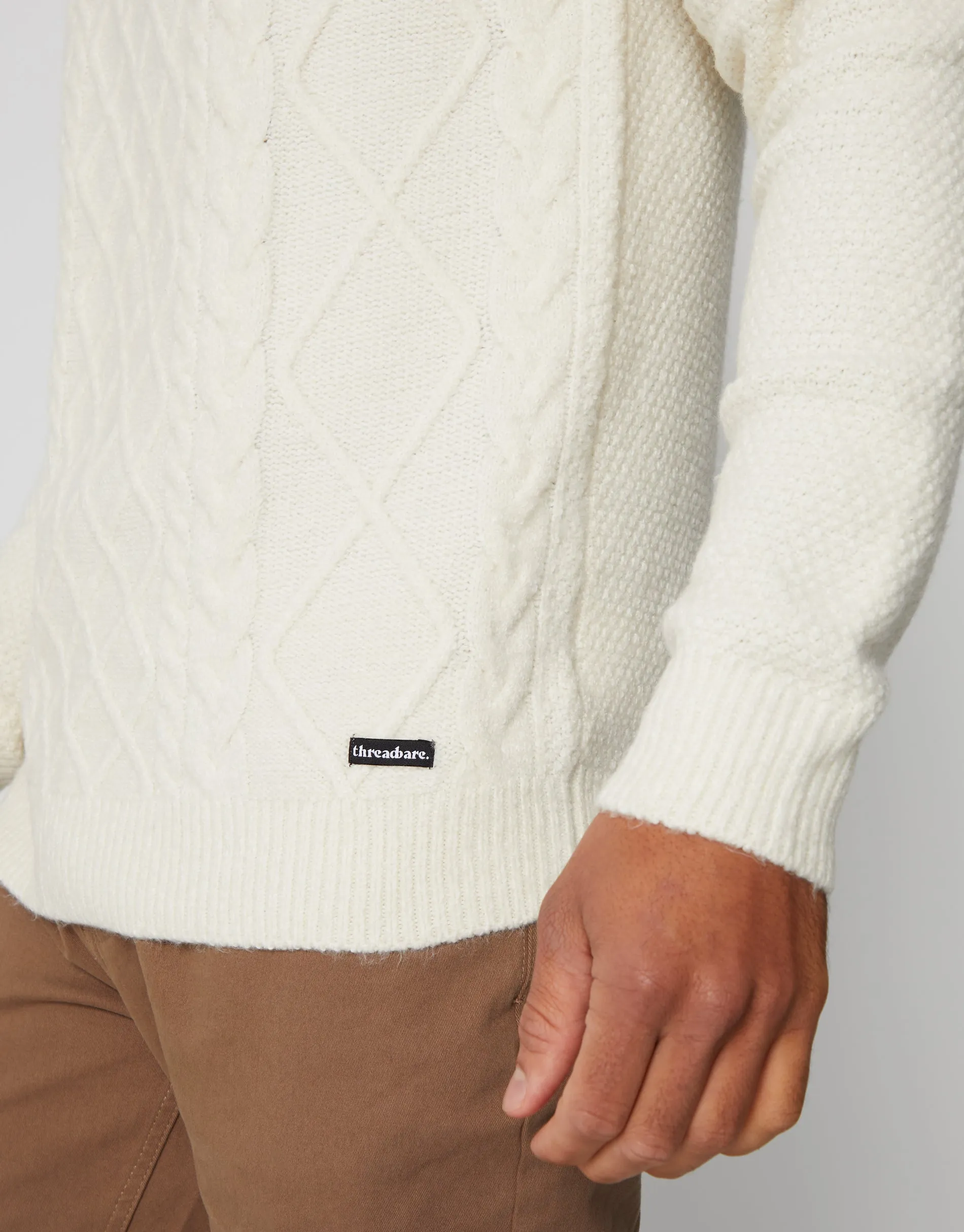 Men's Ecru Cable Knit Turtle Neck Jumper