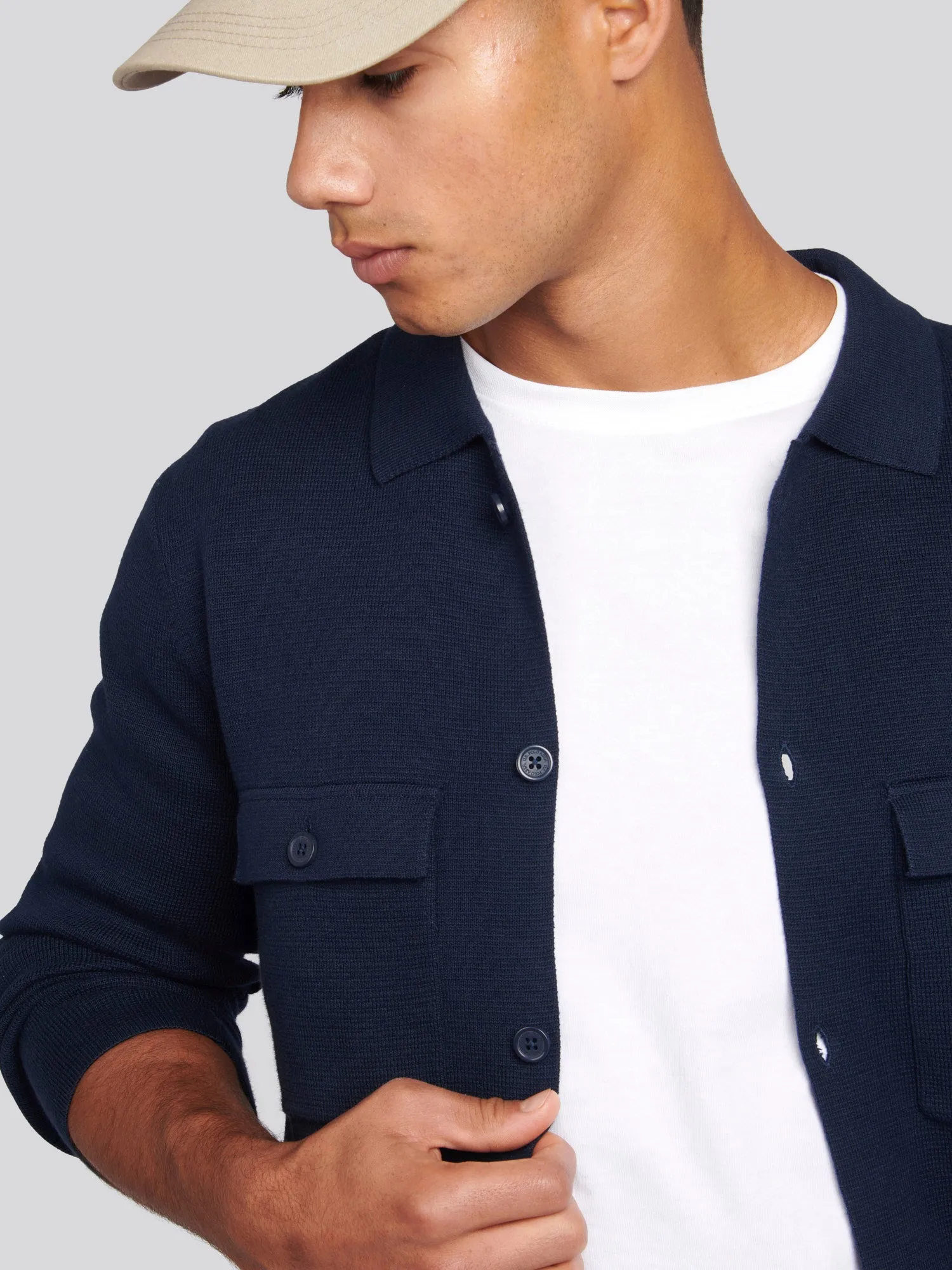 Mens Knitted Shacket in Navy Blue