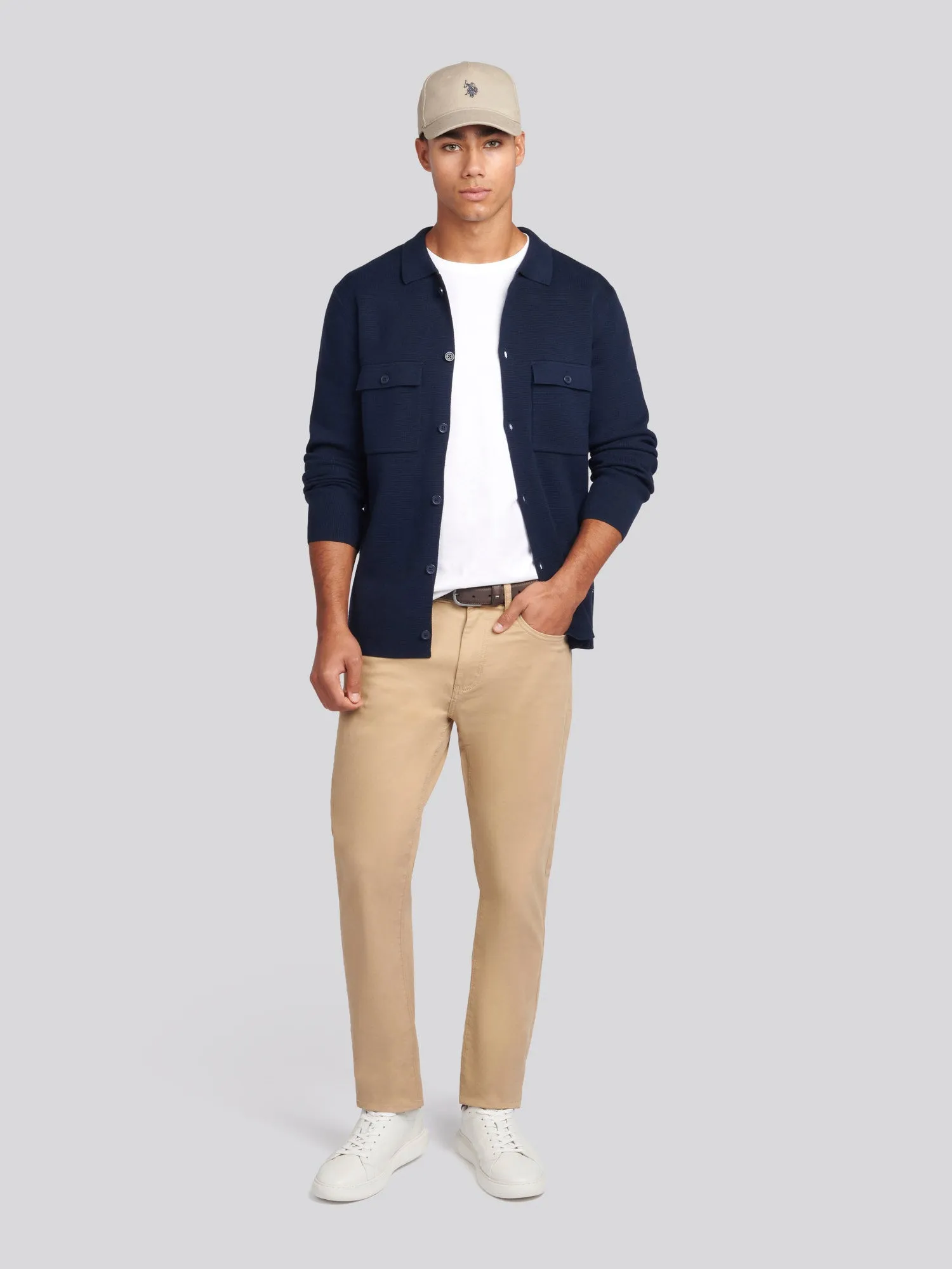 Mens Knitted Shacket in Navy Blue