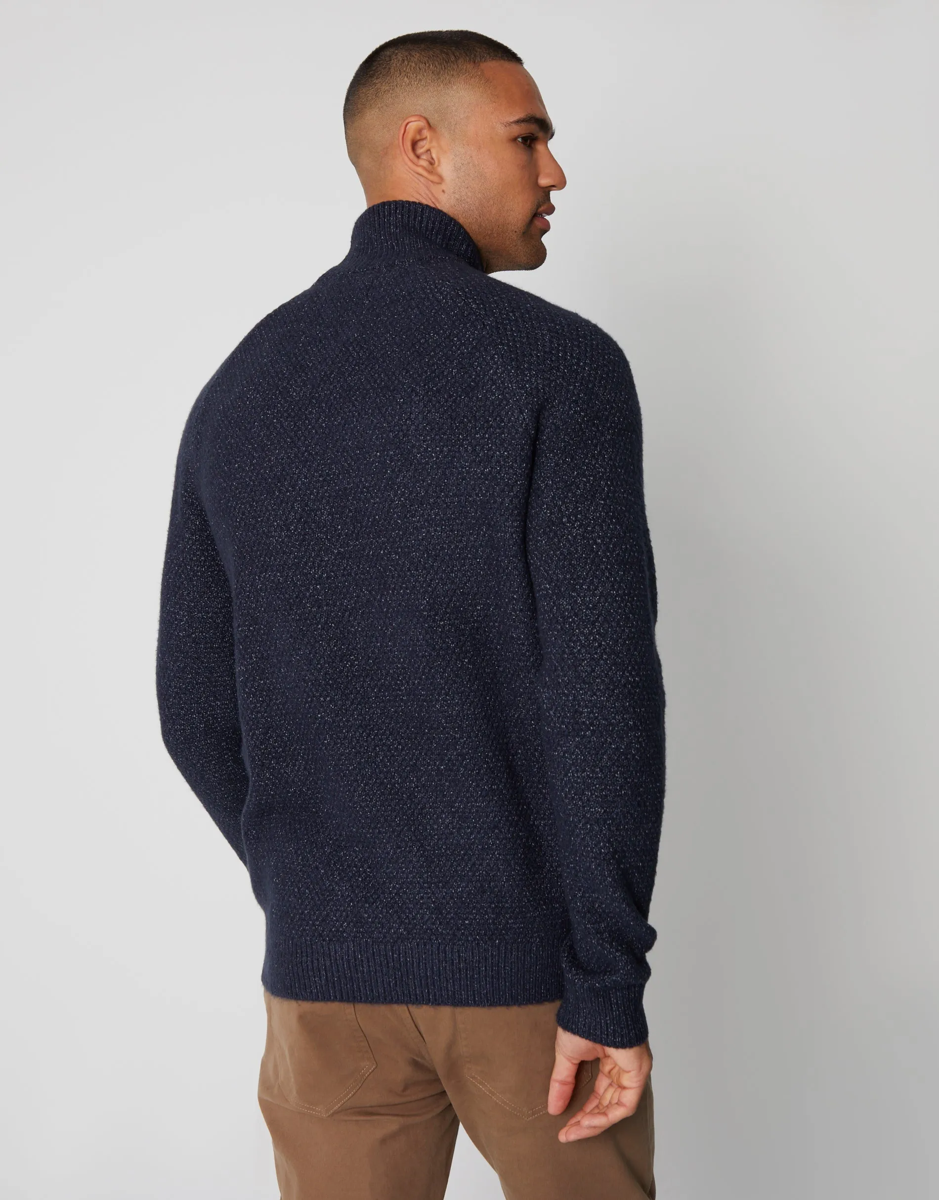 Men's Navy Cable Knit Turtle Neck Jumper