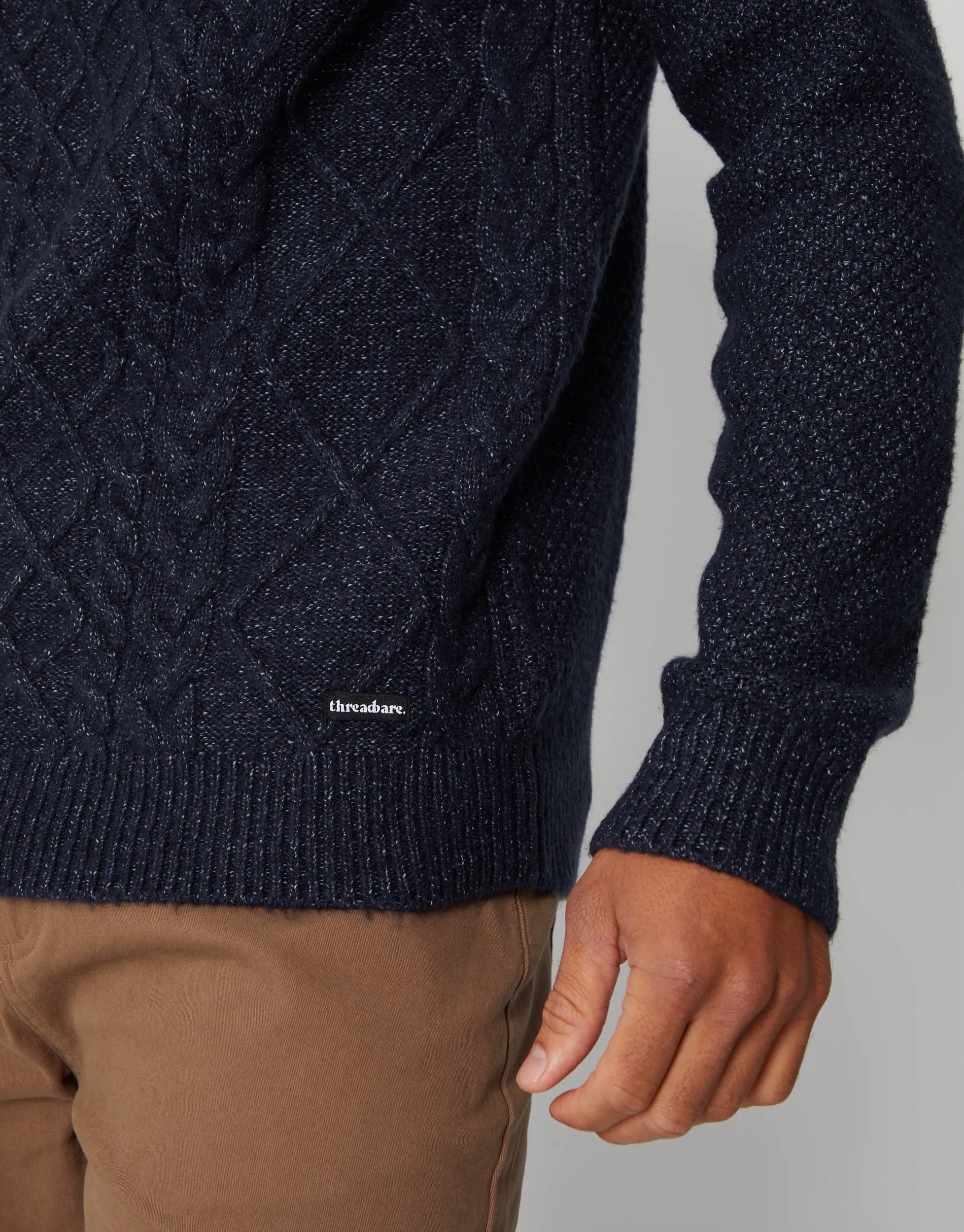 Men's Navy Cable Knit Turtle Neck Jumper