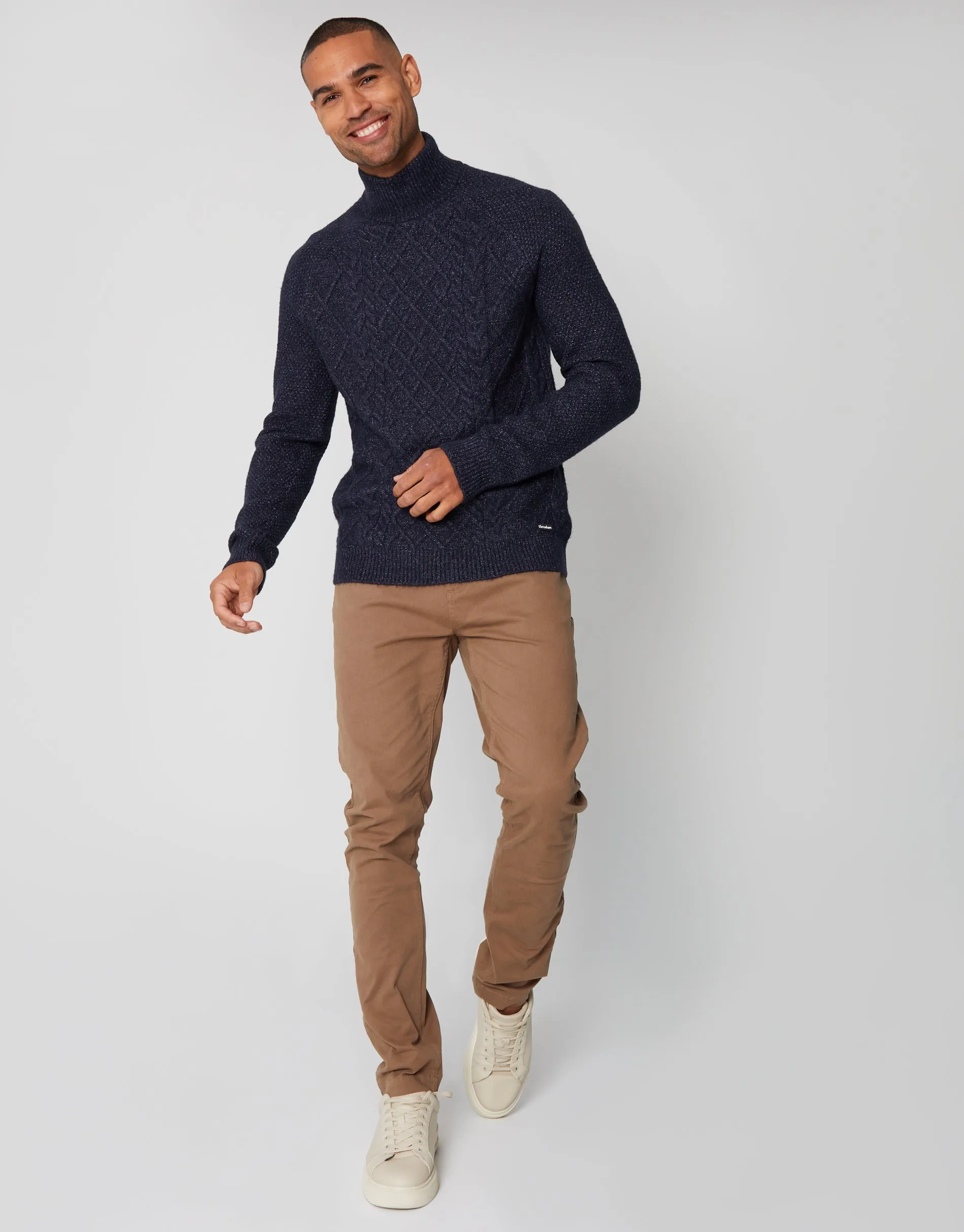 Men's Navy Cable Knit Turtle Neck Jumper