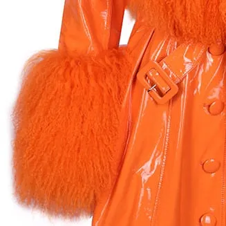 Mongolian Curly Sheep Fur Collar Leather Jacket