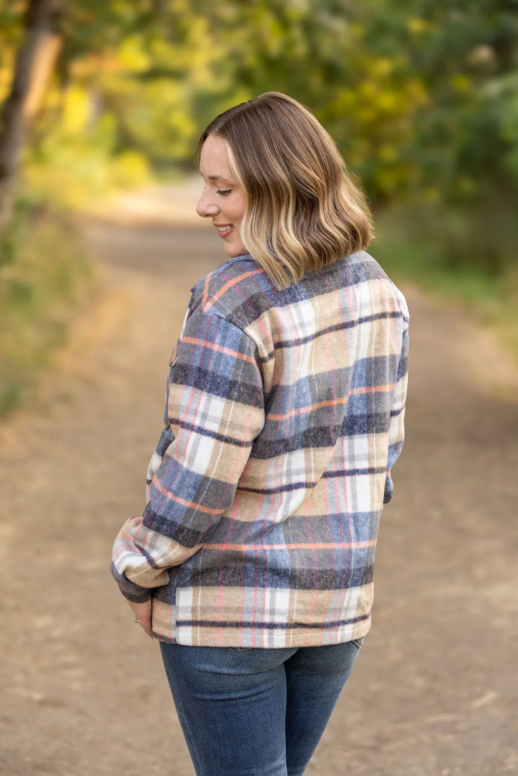 **Norah Plaid Shacket - Tan and Blue
