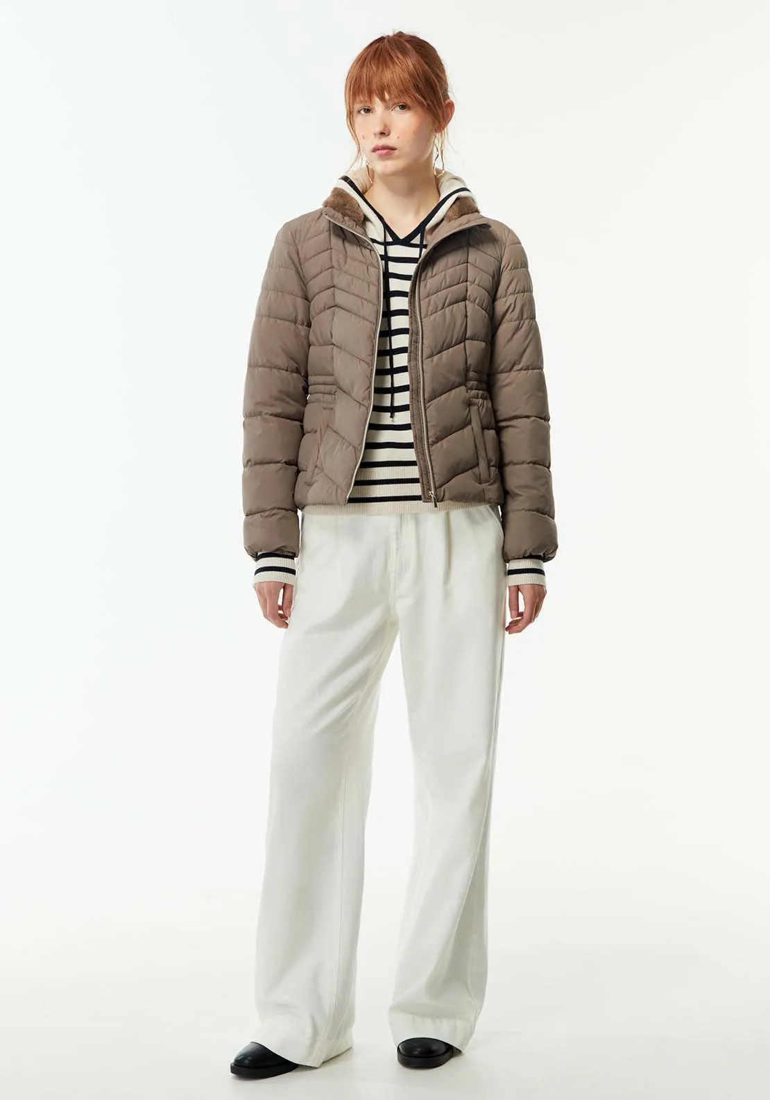 Plain Furry Parka - Taupe