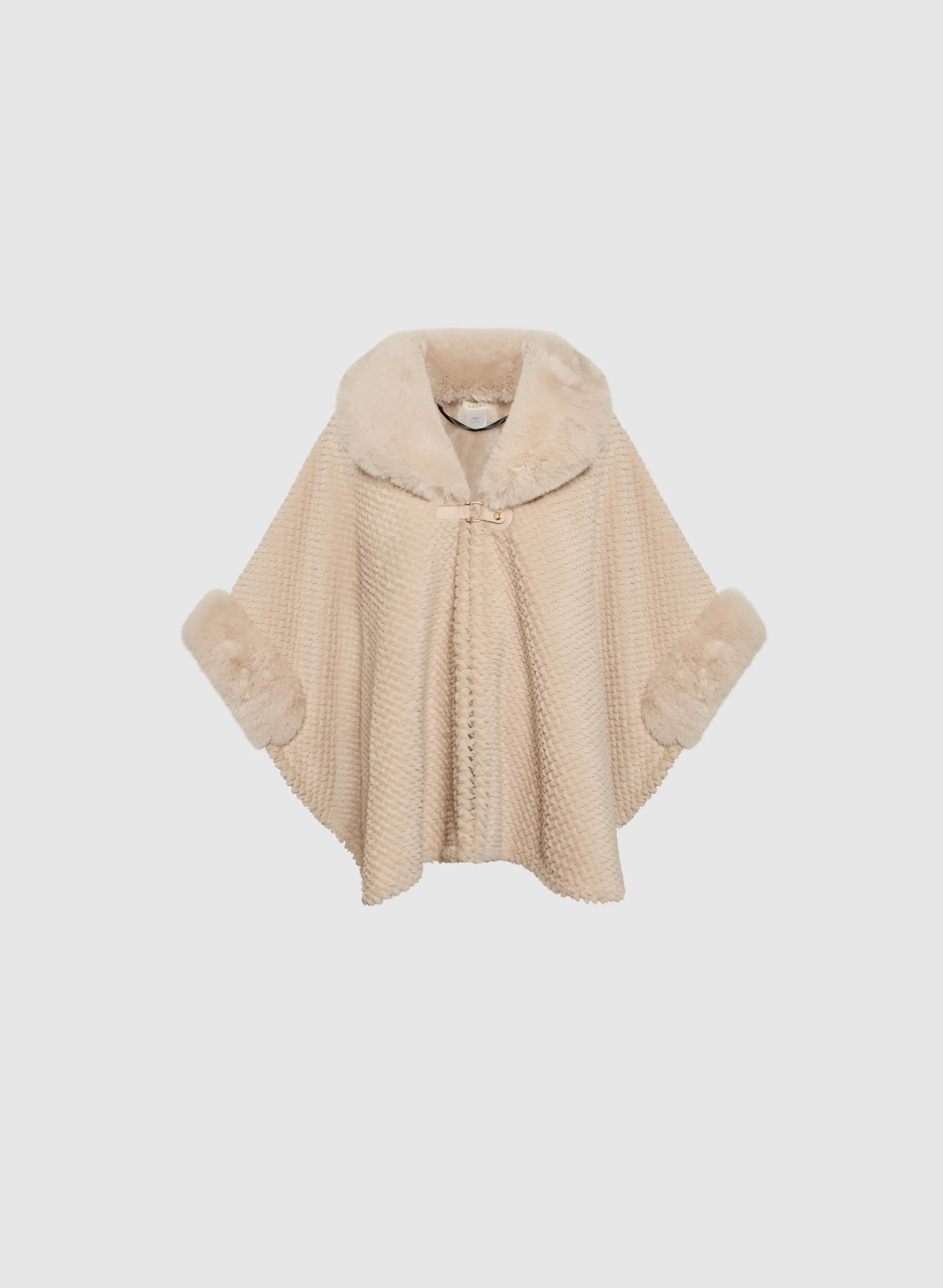 Quilted Faux Fur Trim Poncho