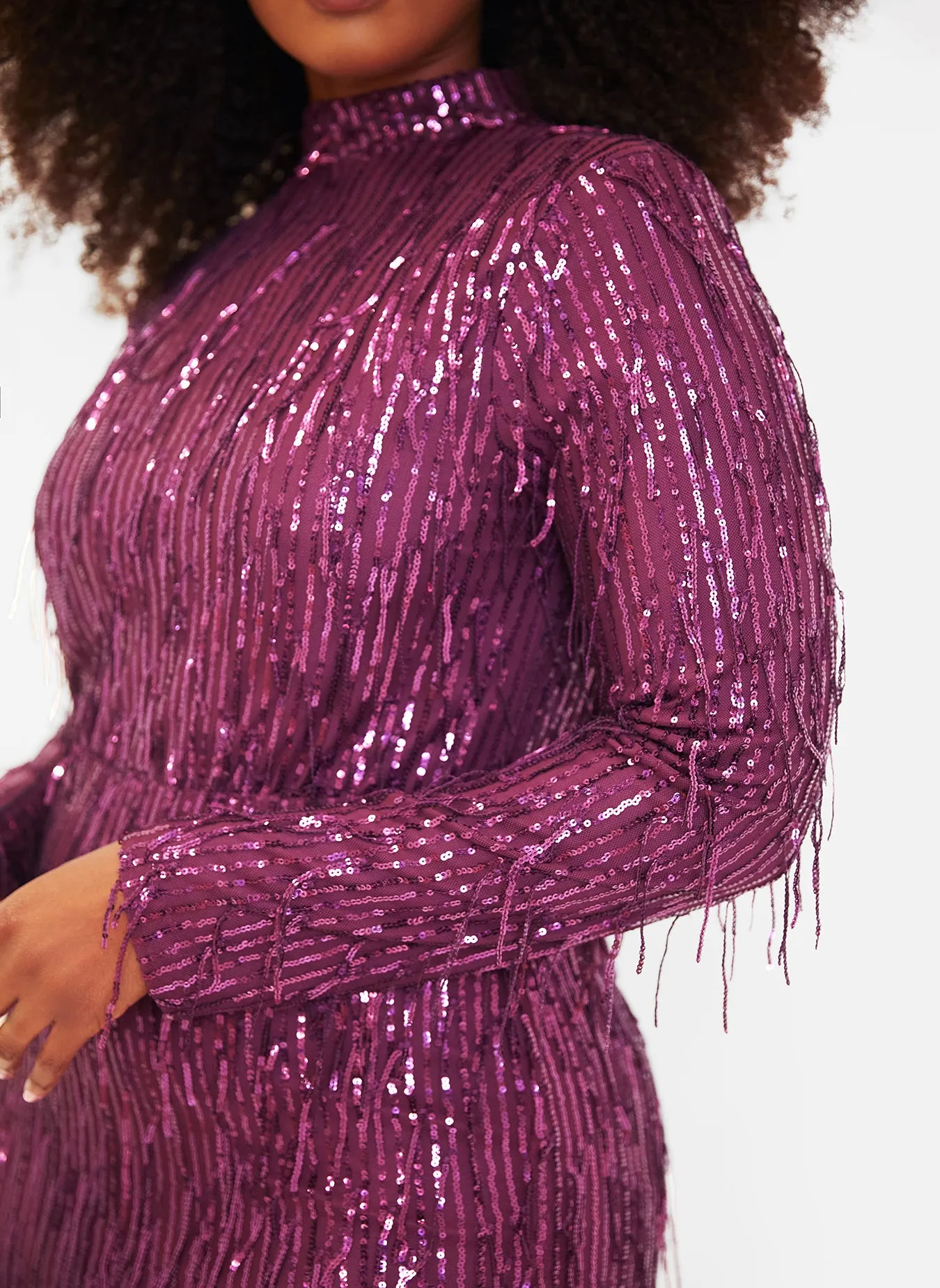 Regina Fringe Sequin Mini Bodycon Dress - Eggplant