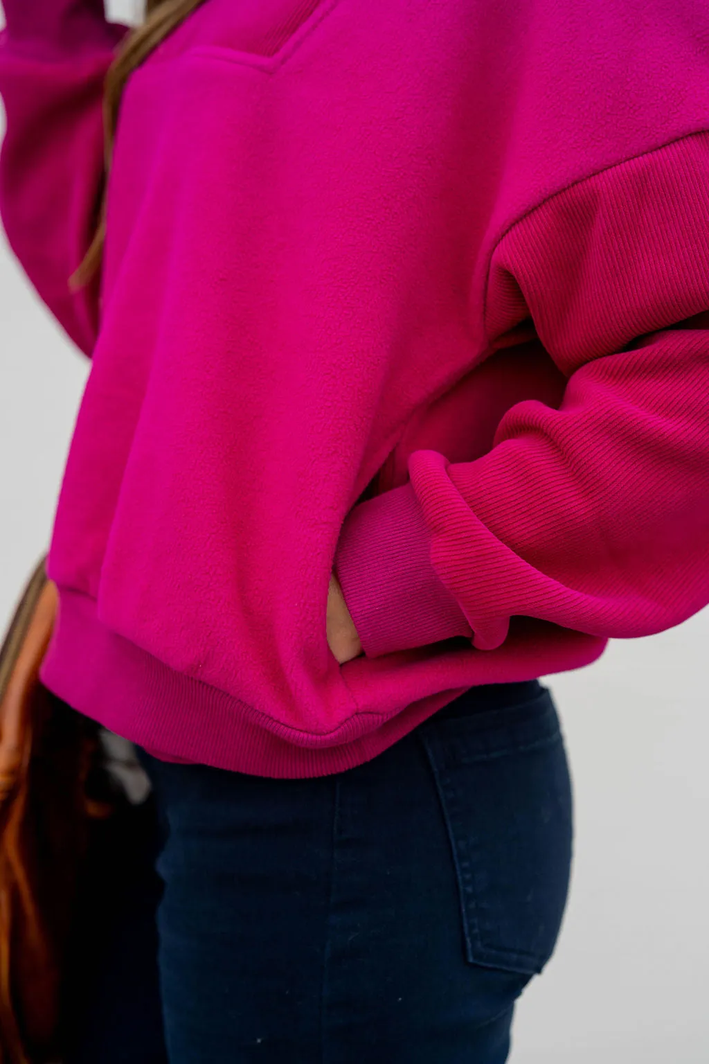 Ribbed Sleeve Quarter Zip Pullover
