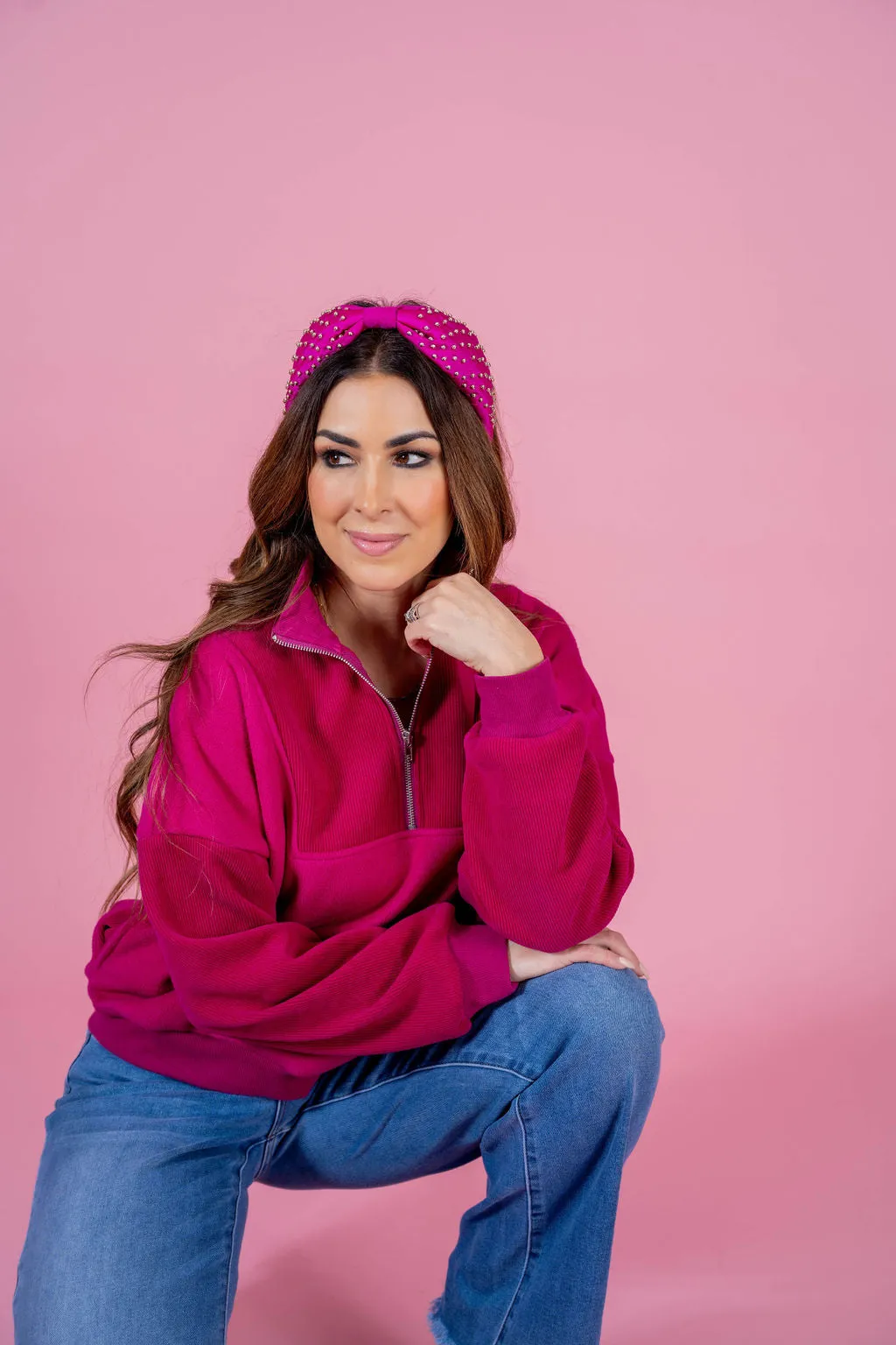 Ribbed Sleeve Quarter Zip Pullover
