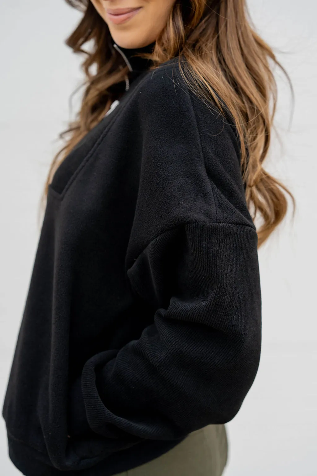 Ribbed Sleeve Quarter Zip Pullover