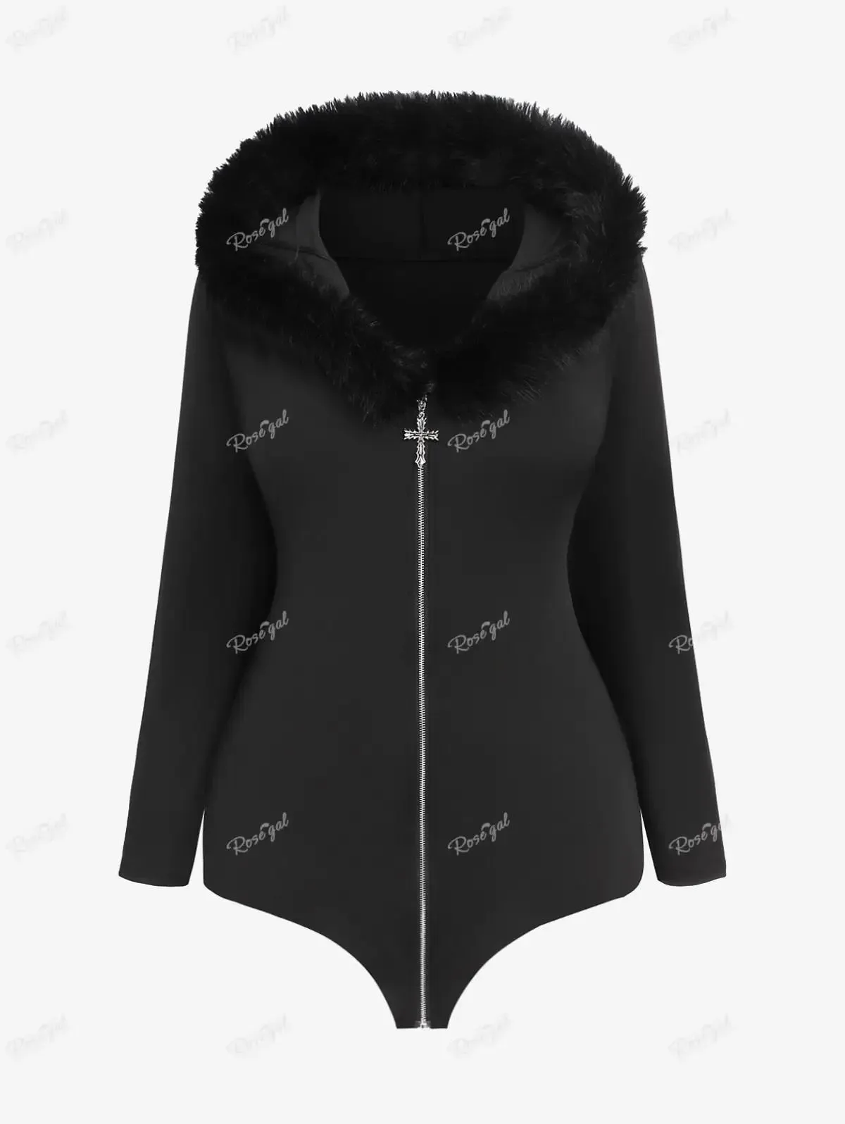 Ros gal Plus Size Damen voller Reiß verschluss Pelz Hals Fledermaus Flügel Kapuzen mantel schwarz High Stretch Jacken lässig Frühling Herbst Outwear Tops