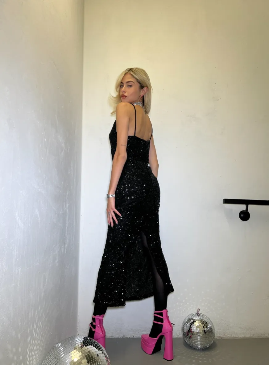 Sequin Strap Midi Dress