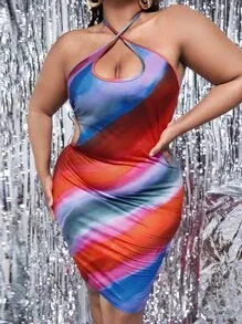 Shein tie dye cut out halter bodycon dress 0XL