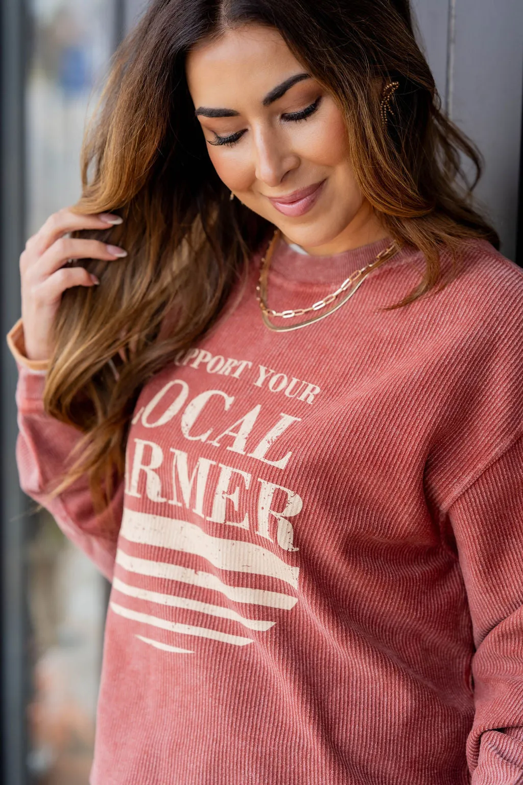 Support Your Local Farmer Ribbed Graphic Crewneck