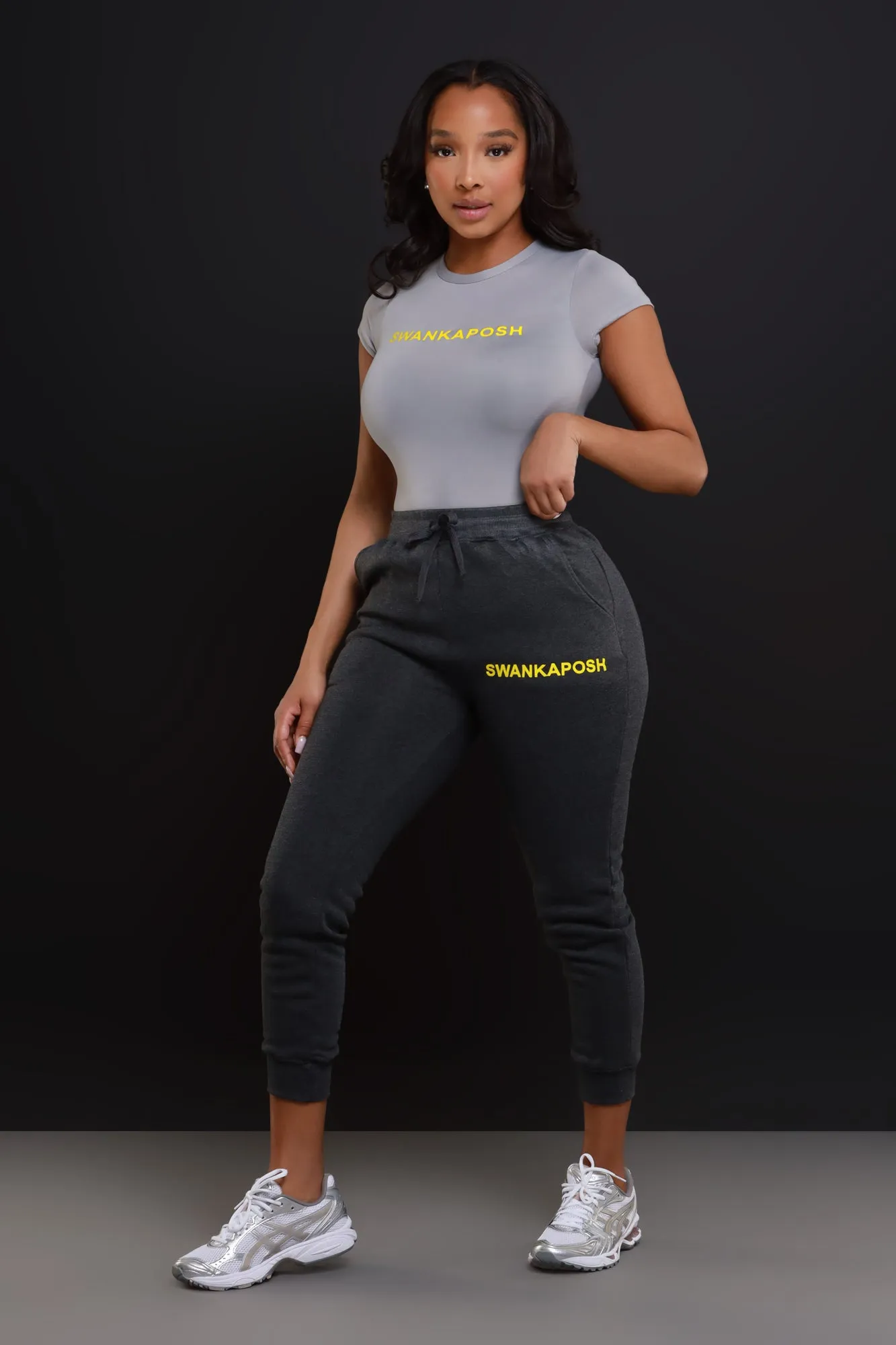 Swankaposh Logo Joggers - Charcoal Grey/Yellow