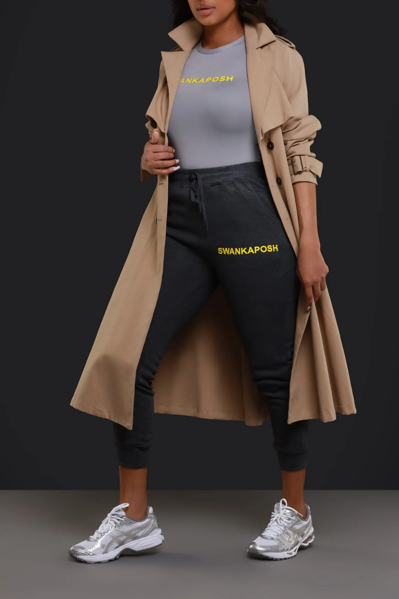 Swankaposh Logo Joggers - Charcoal Grey/Yellow
