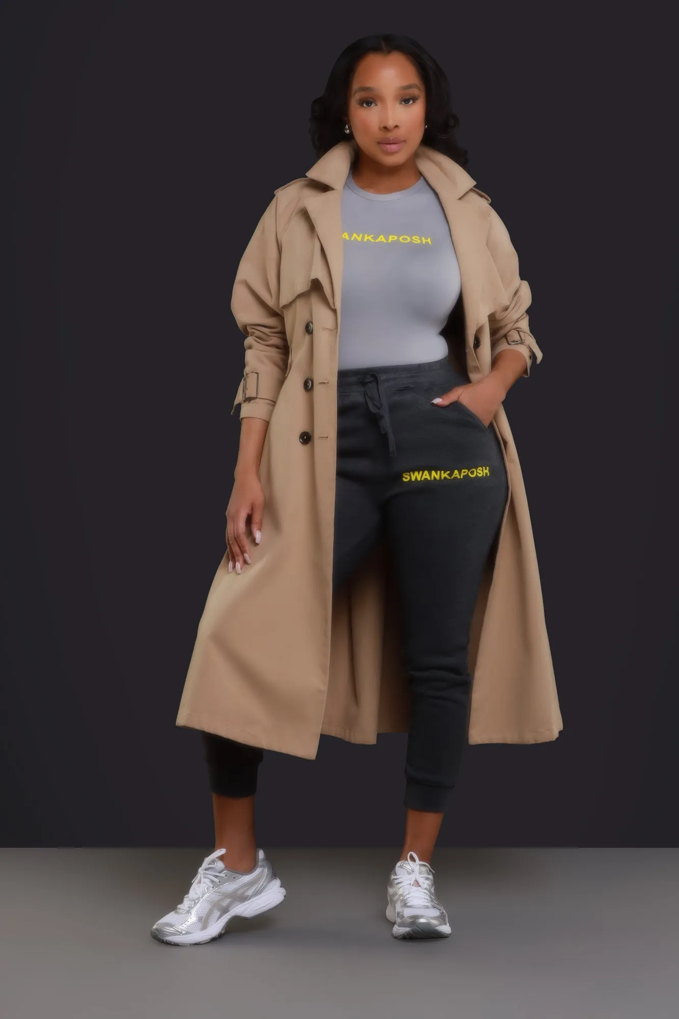 Swankaposh Logo Joggers - Charcoal Grey/Yellow