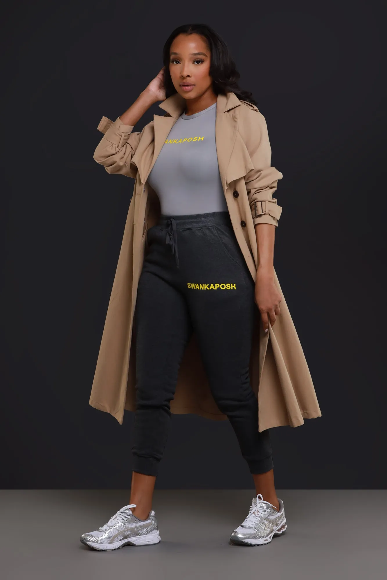 Swankaposh Logo Joggers - Charcoal Grey/Yellow