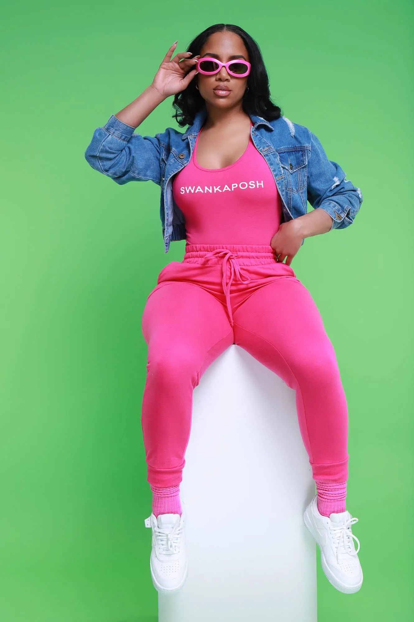 Swankaposh Logo Joggers - Hot Pink/White