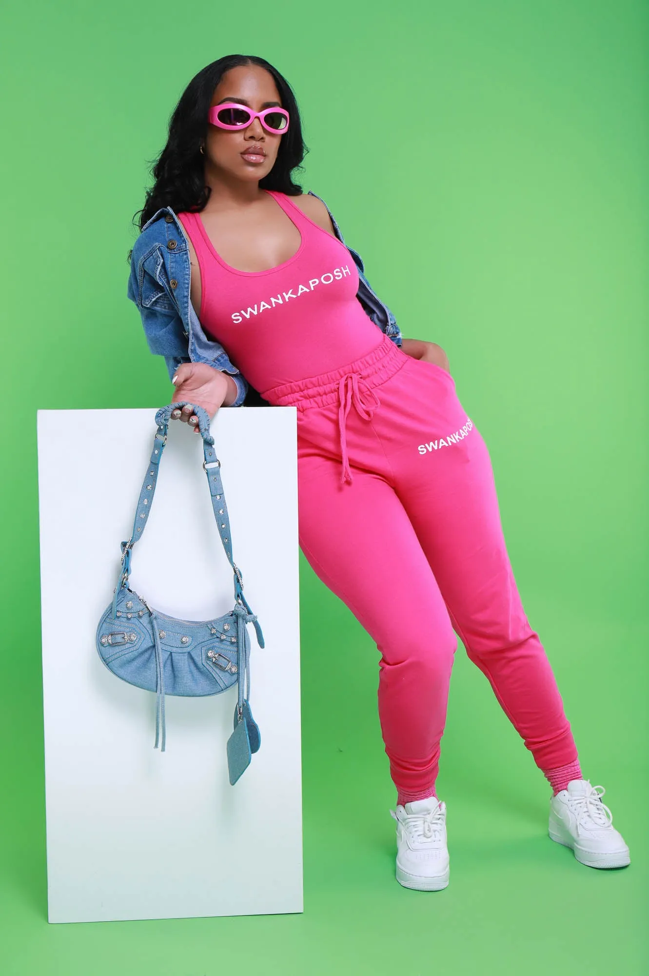 Swankaposh Logo Joggers - Hot Pink/White