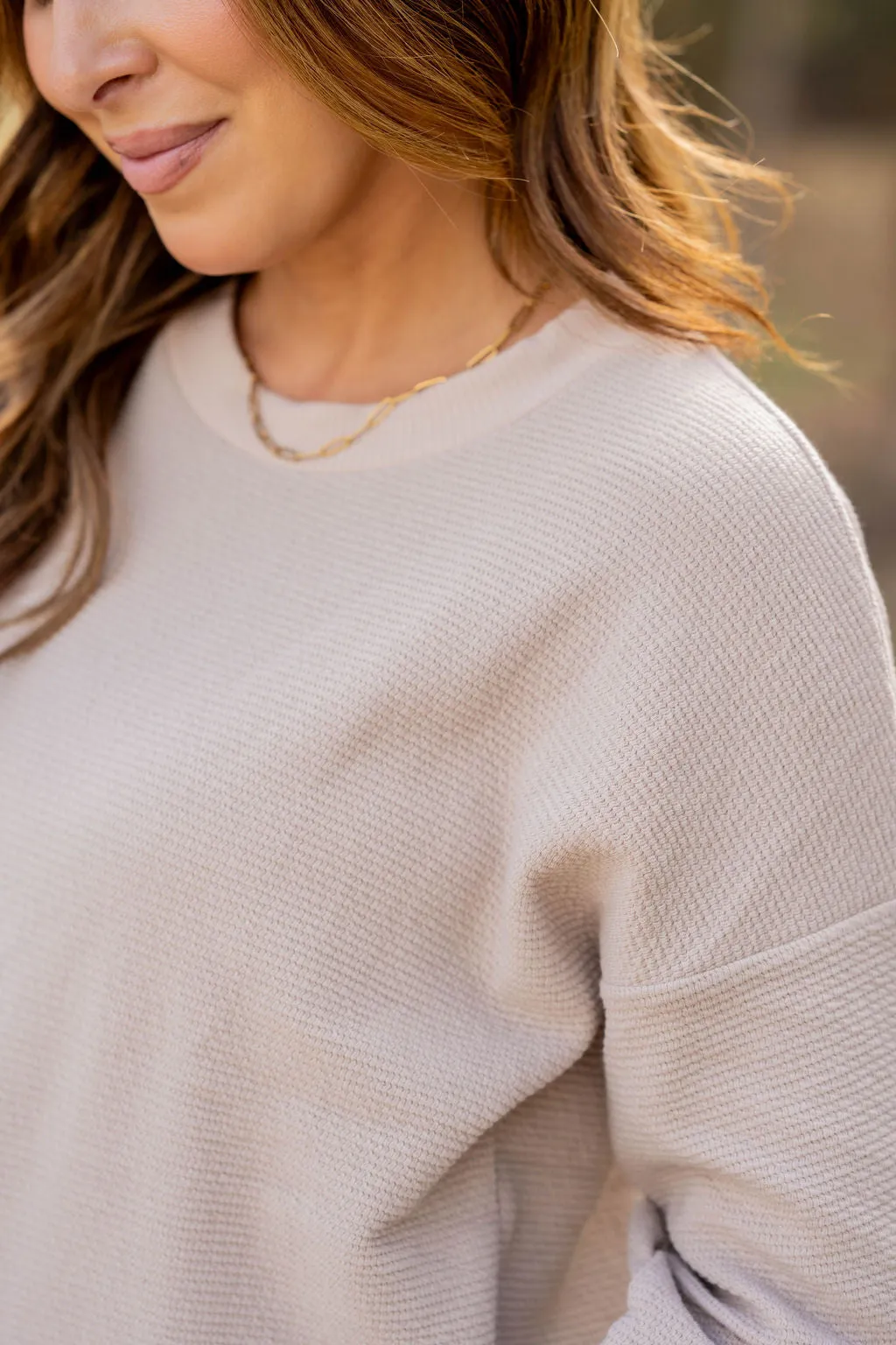 Textured Solid Trim Sweatshirt