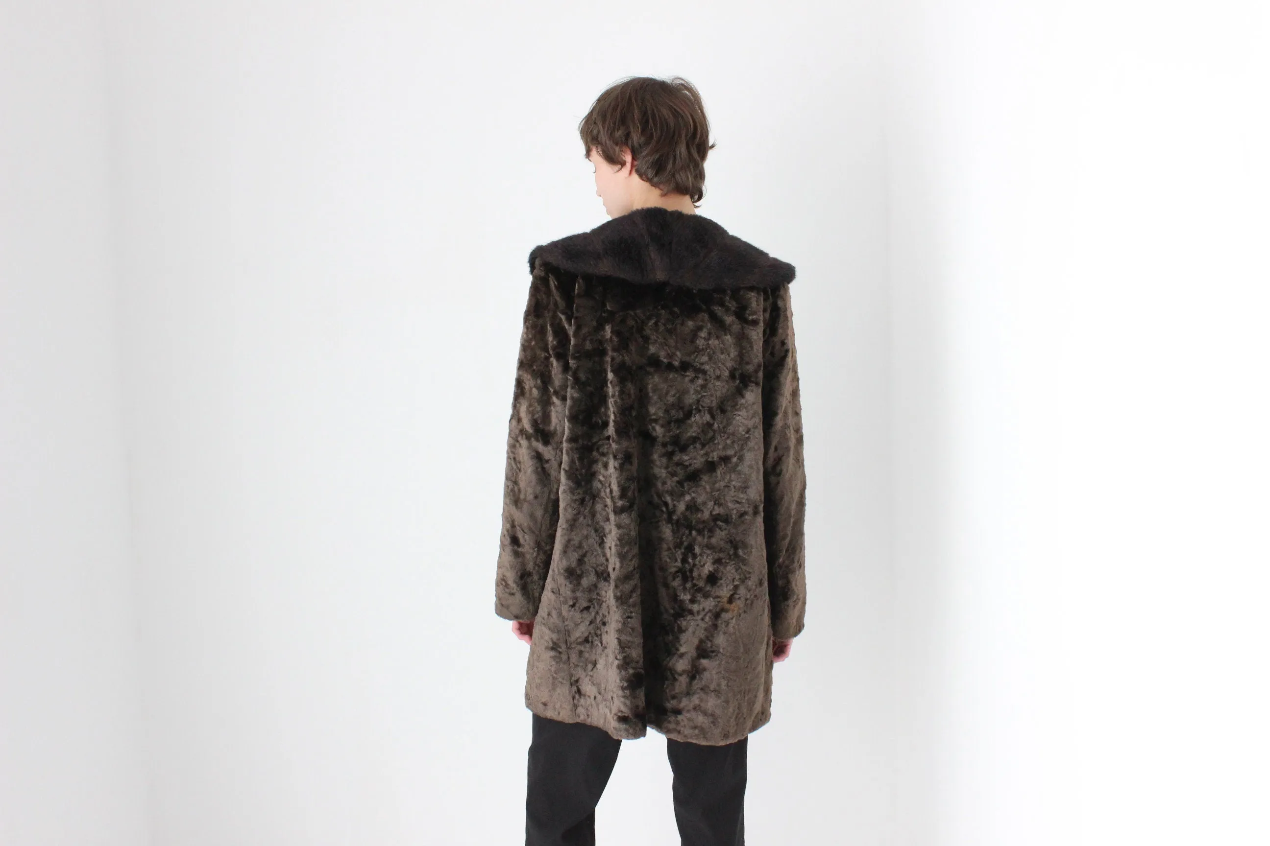 True 70s Chocolate Faux Fur Shaggy Collar Afghan Coat