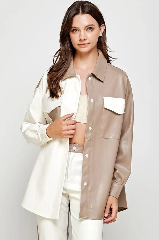 TWO TONE VEGAN LEATHER SHACKET